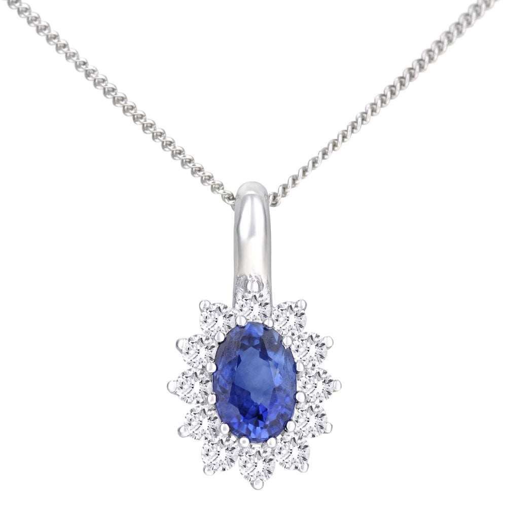 SPARKLD 18ct White Gold Sapphire and Diamond Cluster Pendant