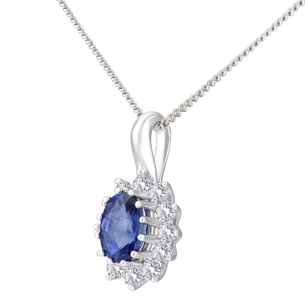 SPARKLD 18ct White Gold Sapphire and Diamond Cluster Pendant