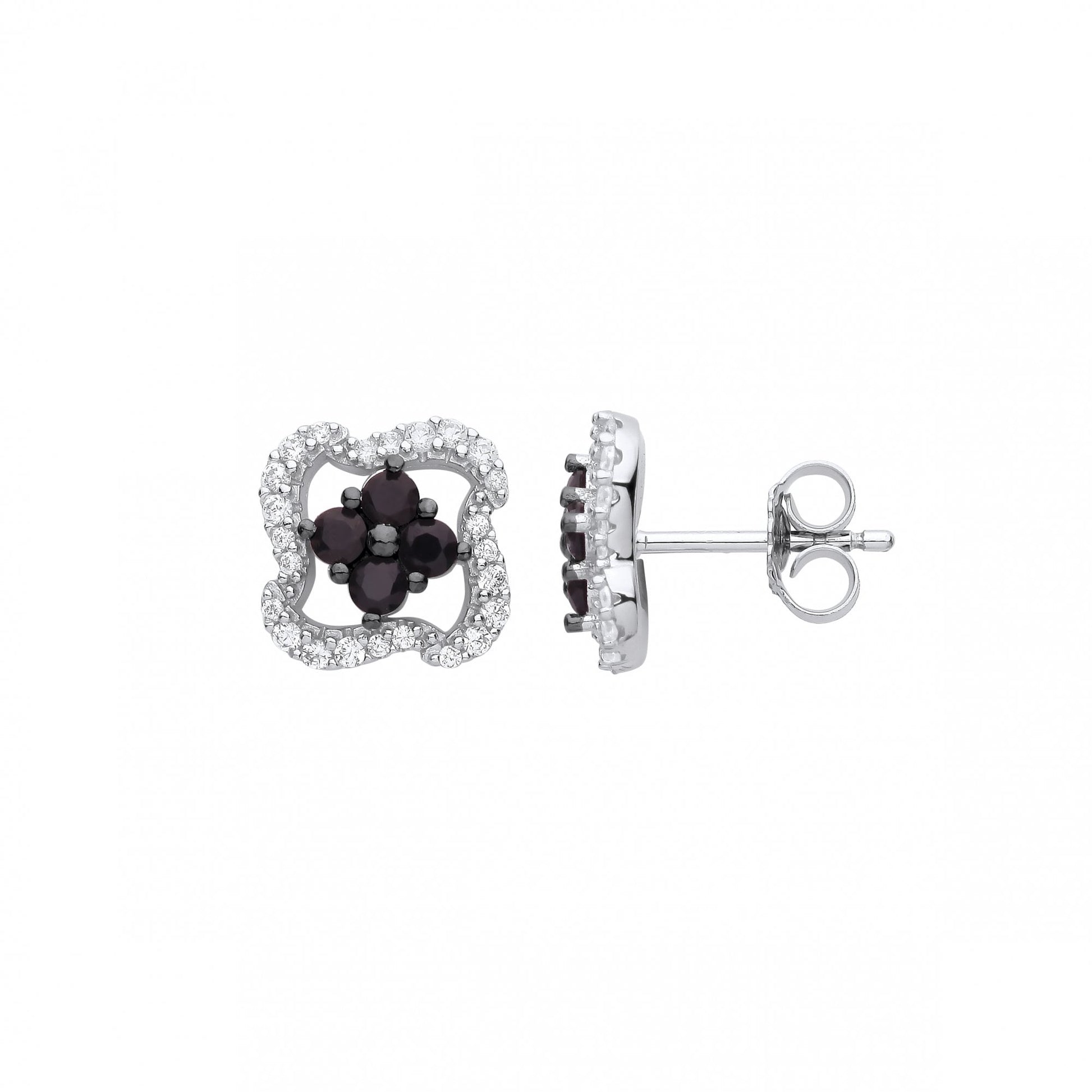 Silver CZ & Black CZ Fancy Stud Earrings