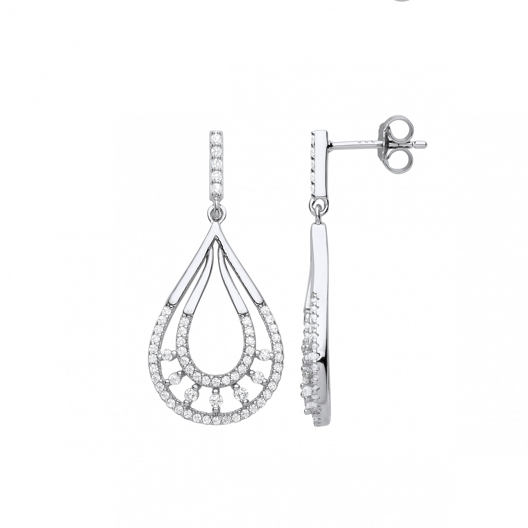 Silver CZ Fancy Pear Drop Earrings