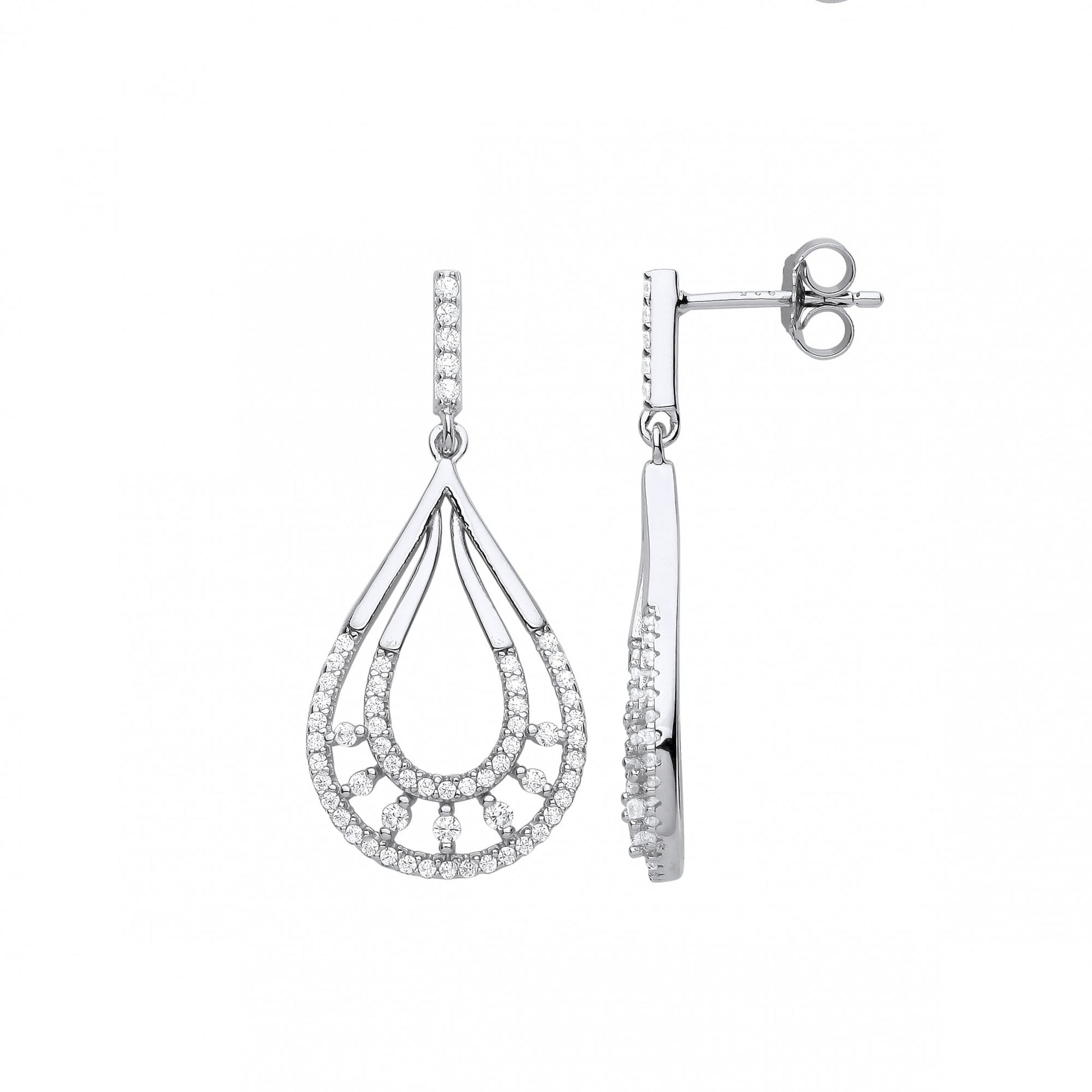 Silver CZ Fancy Pear Drop Earrings