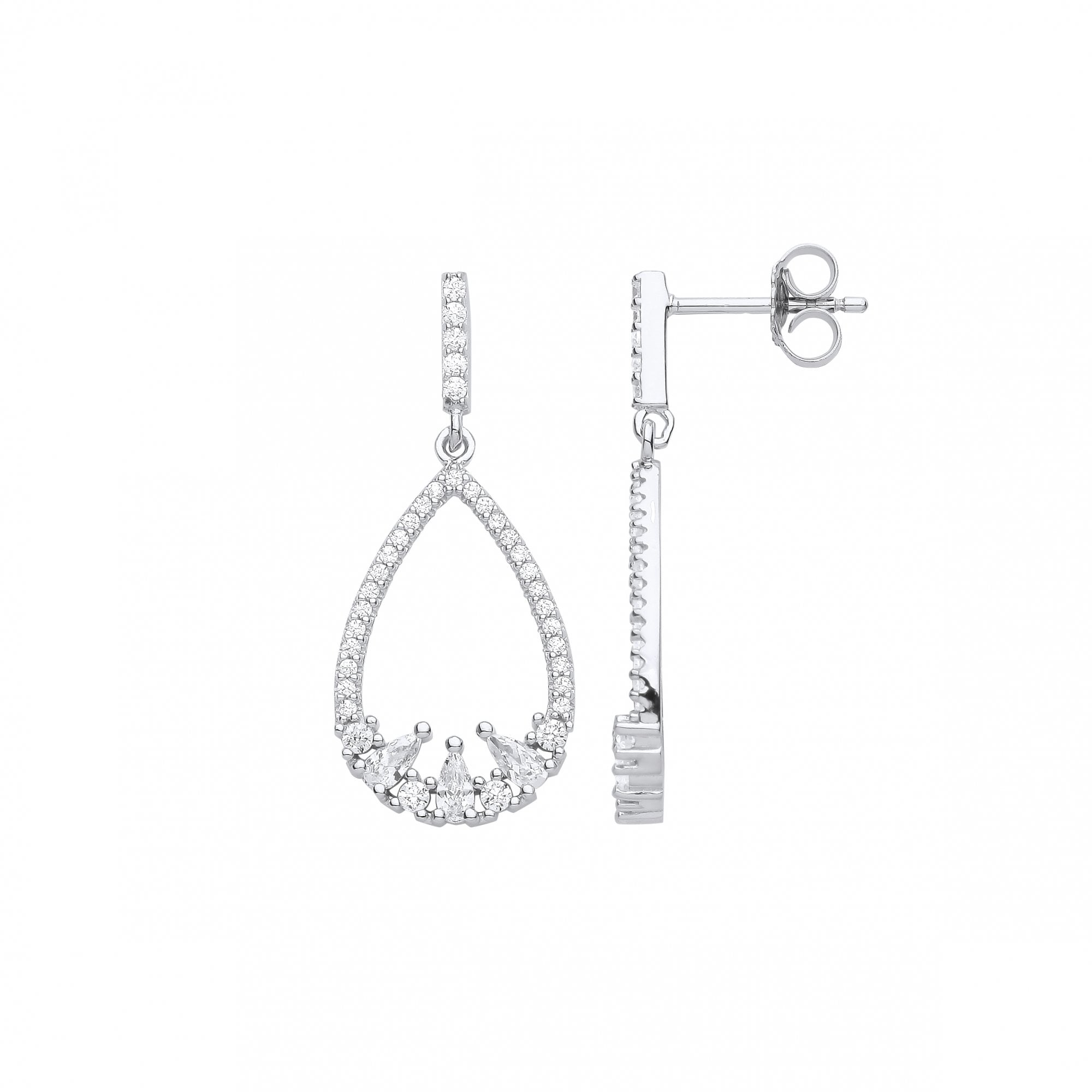 Silver CZ Fancy Pear Drop Earrings
