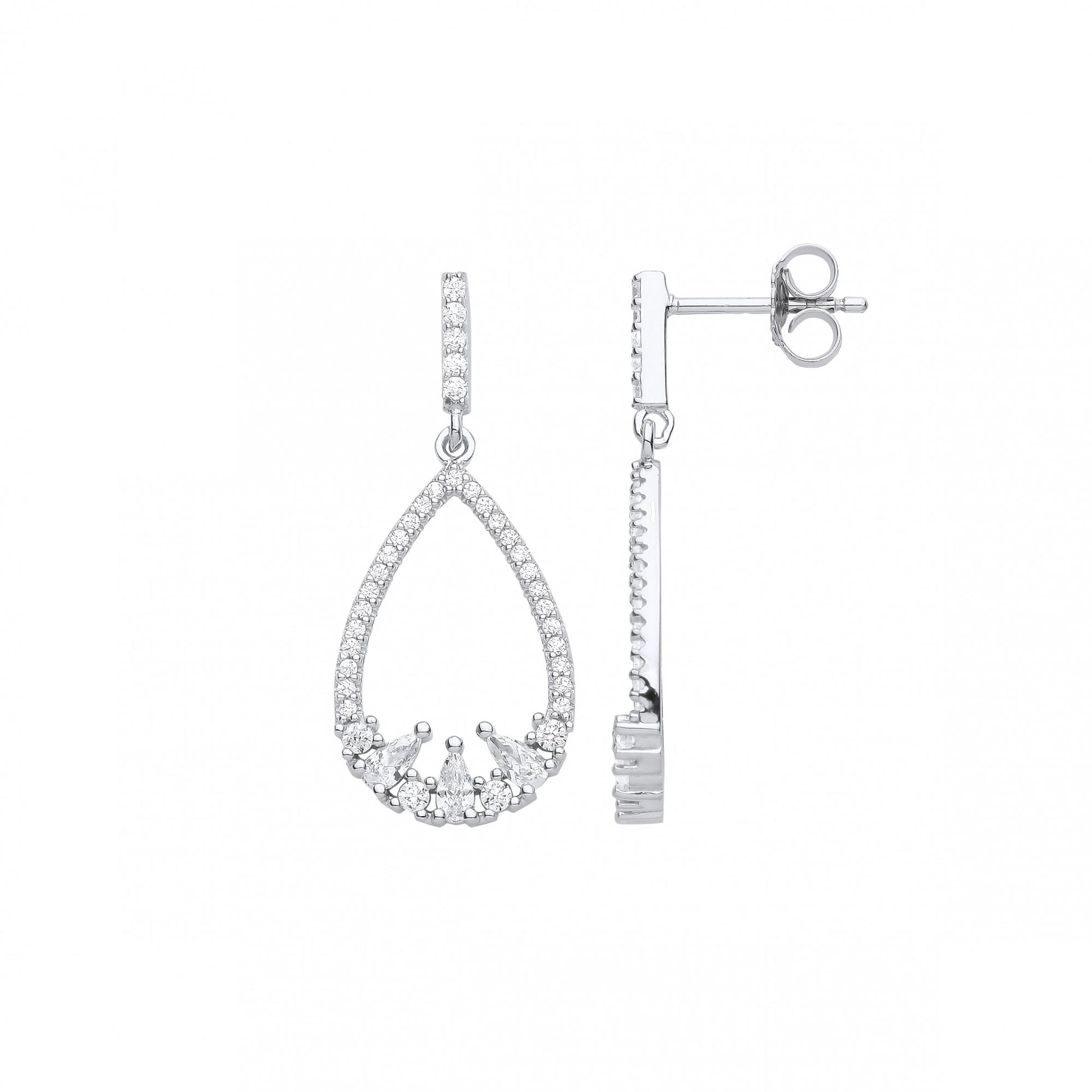 Silver CZ Fancy Pear Drop Earrings