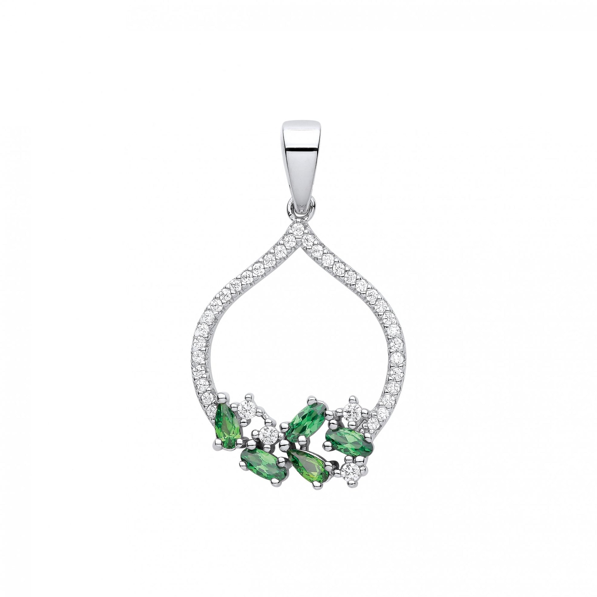 Silver CZ & Emerald Fancy Drop Pendant