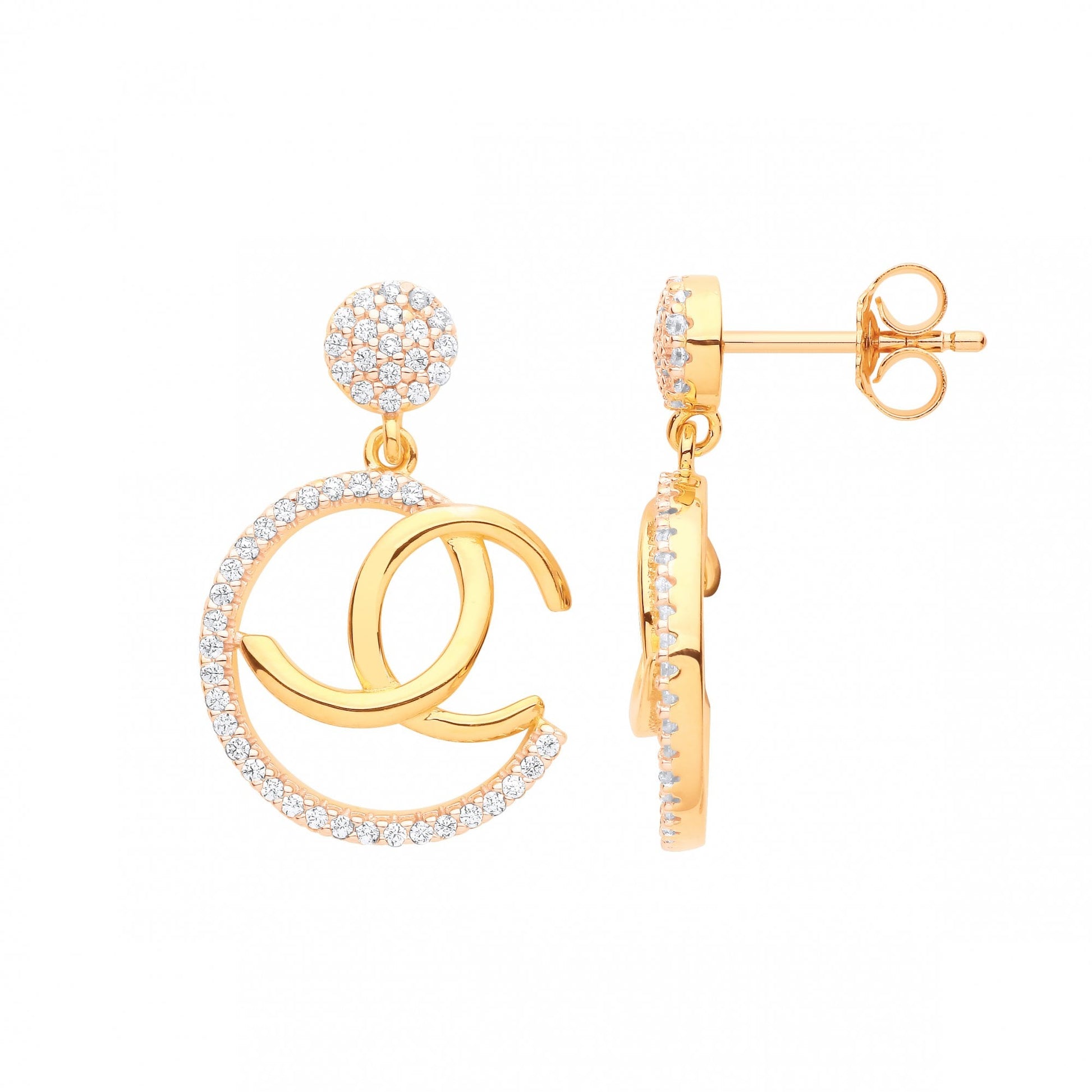Gold Plated CZ Fancy Drop Earrings