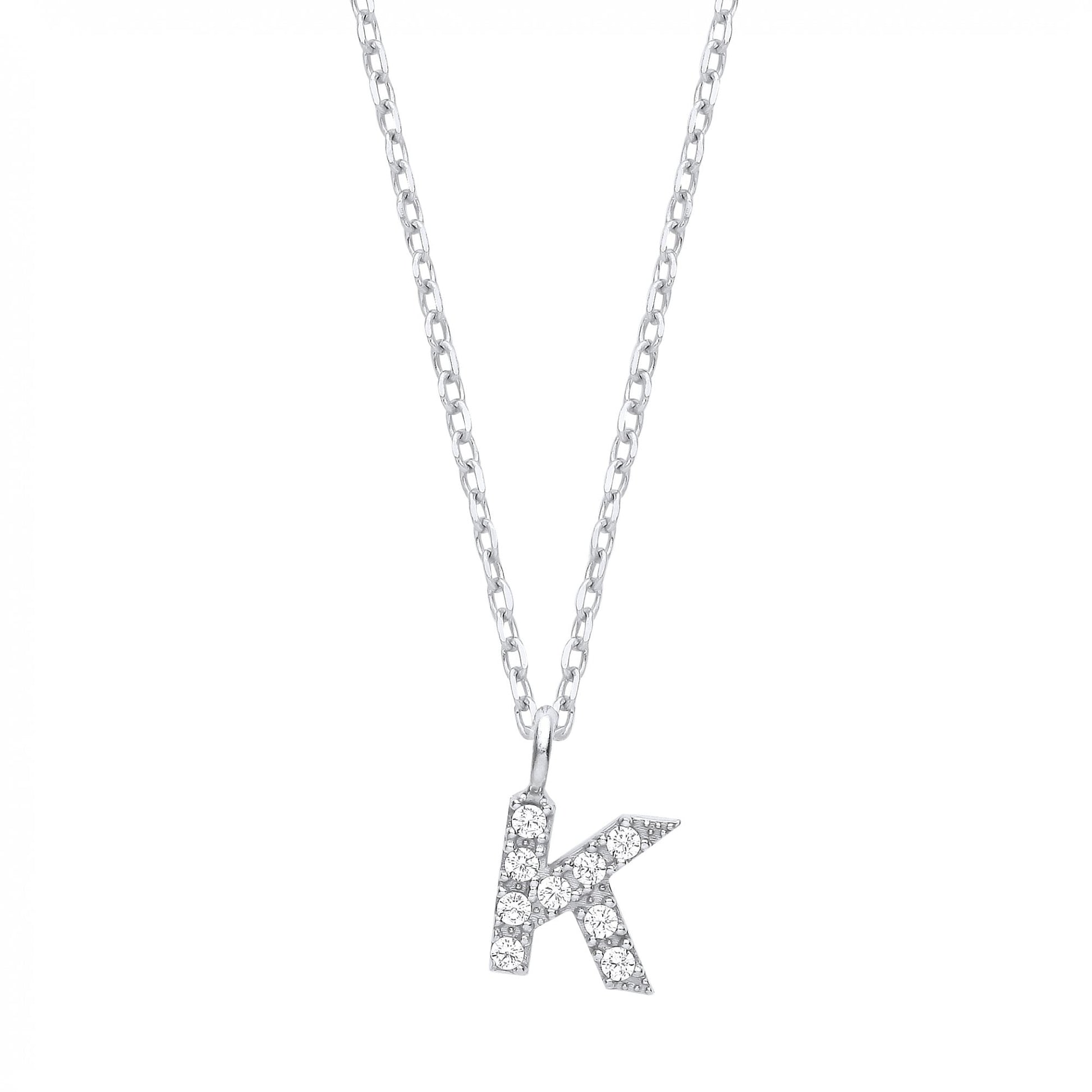 Silver CZ Initial 'L' Pendant With A Fine Belcher Chain