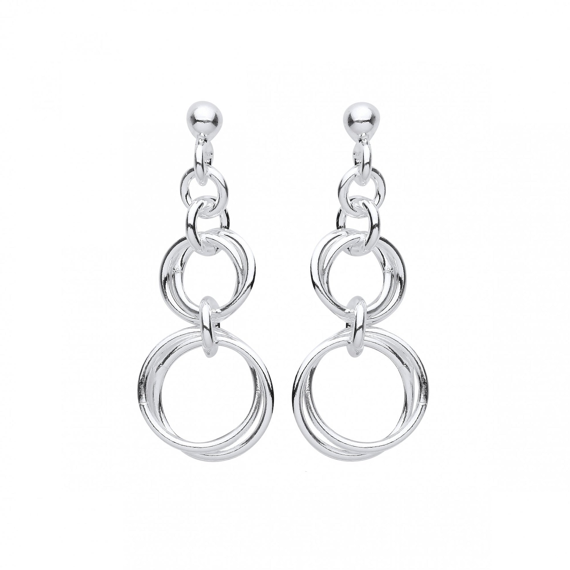 Silver Entwined Double Circle Drop Earrings
