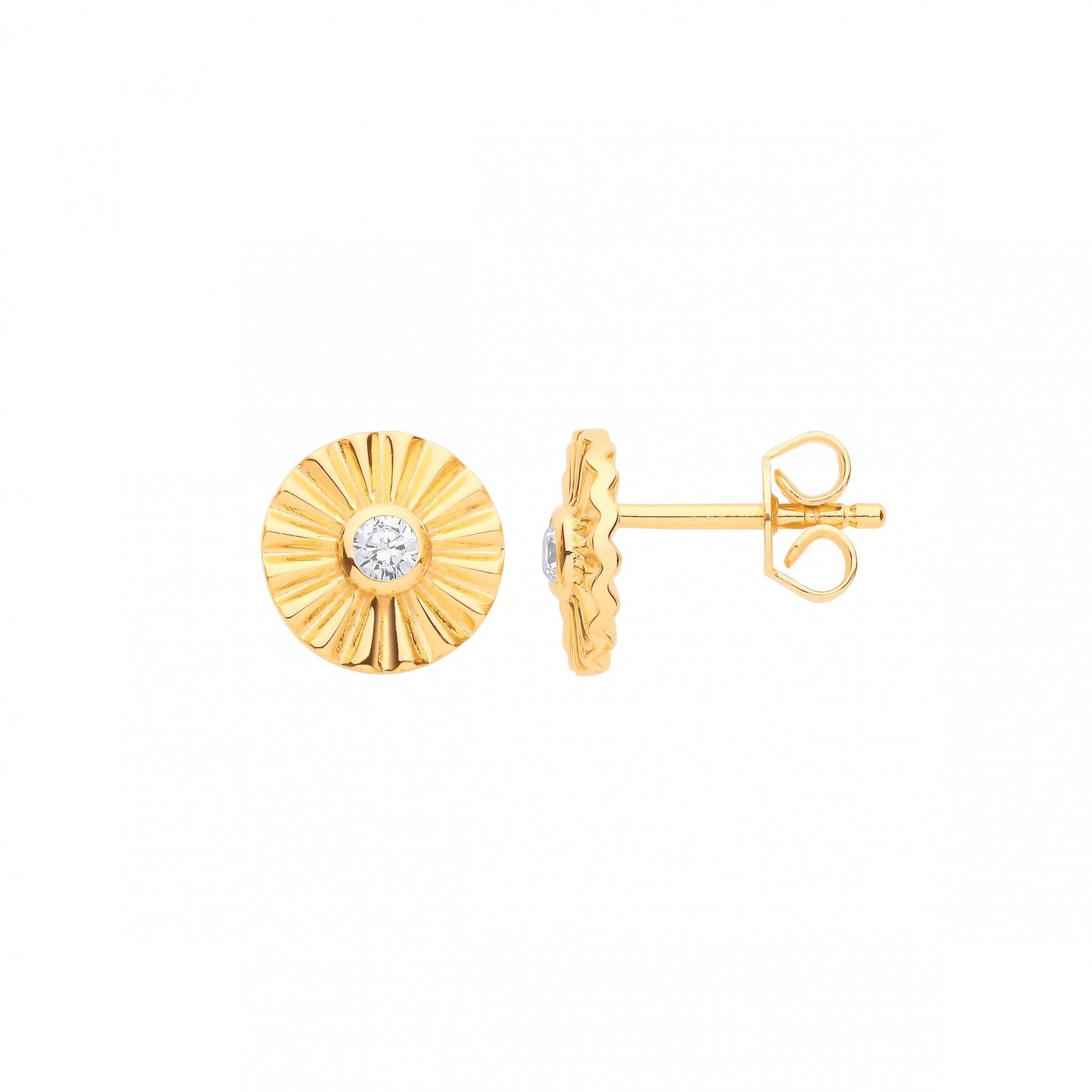 Gold Plated CZ Fancy Flower Stud Earrings