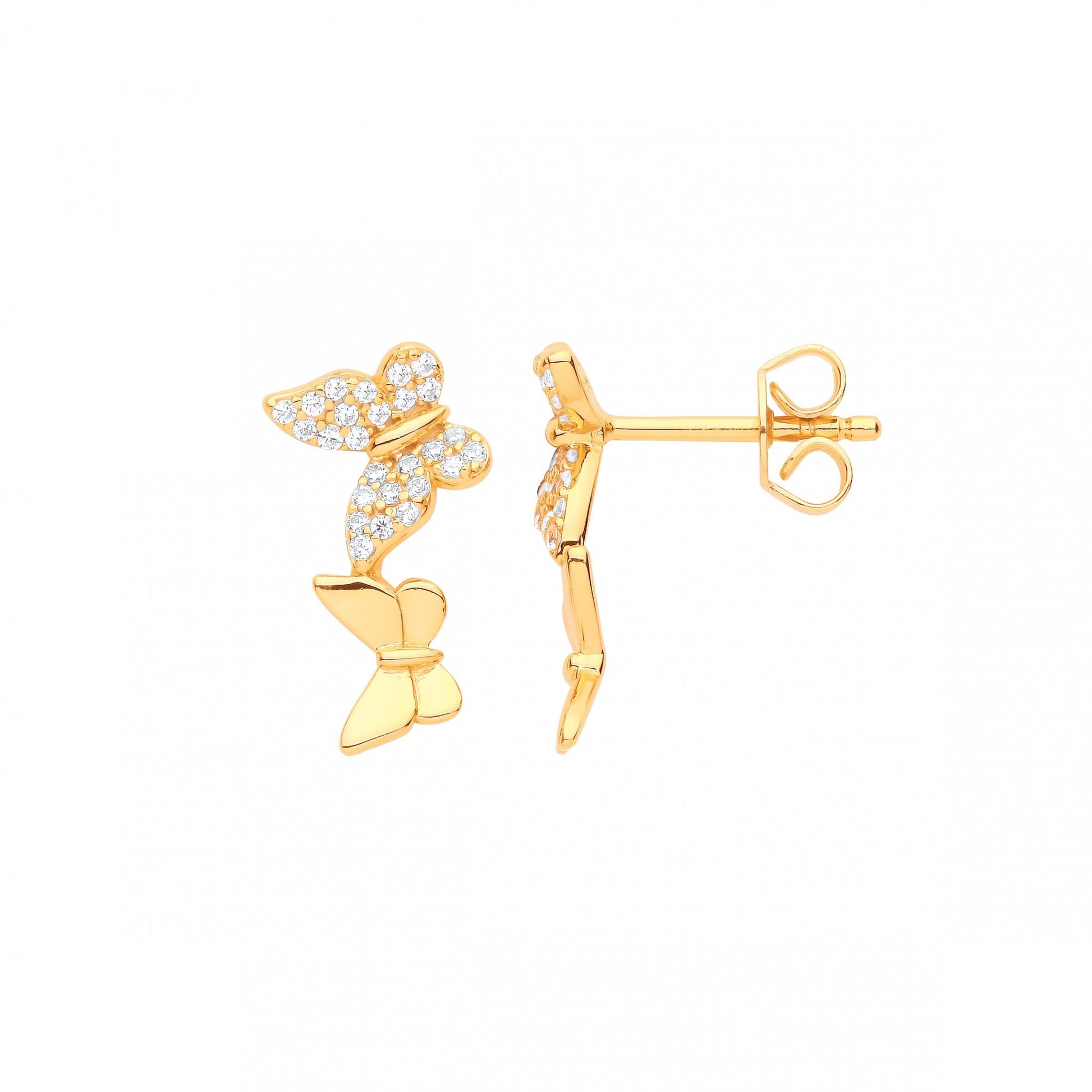 Gold Plated CZ Fancy Small Butterfly Stud Earrings