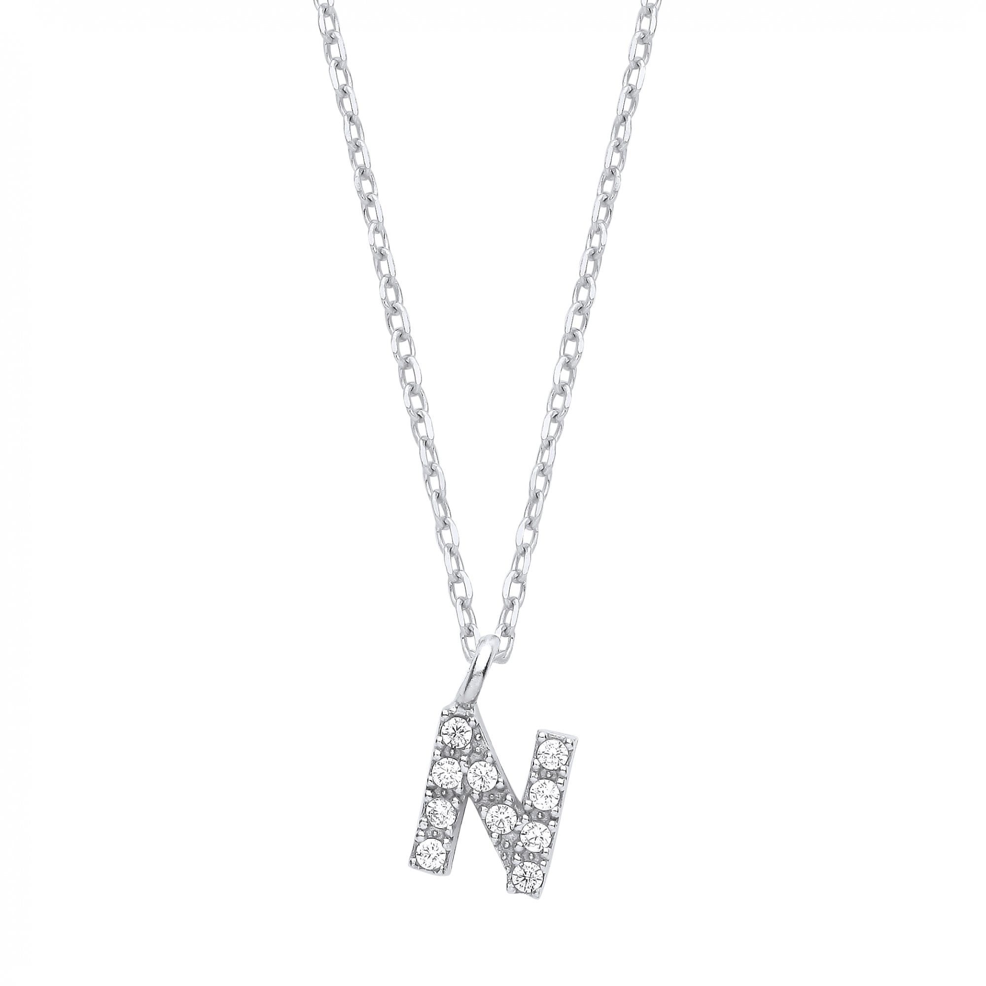 Silver CZ Initial 'P' Pendant With A Fine Belcher Chain