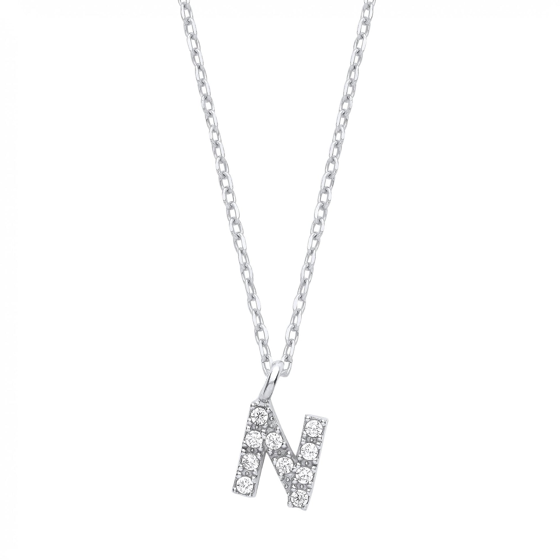 Silver CZ Initial 'Q' Pendant With A Fine Belcher Chain