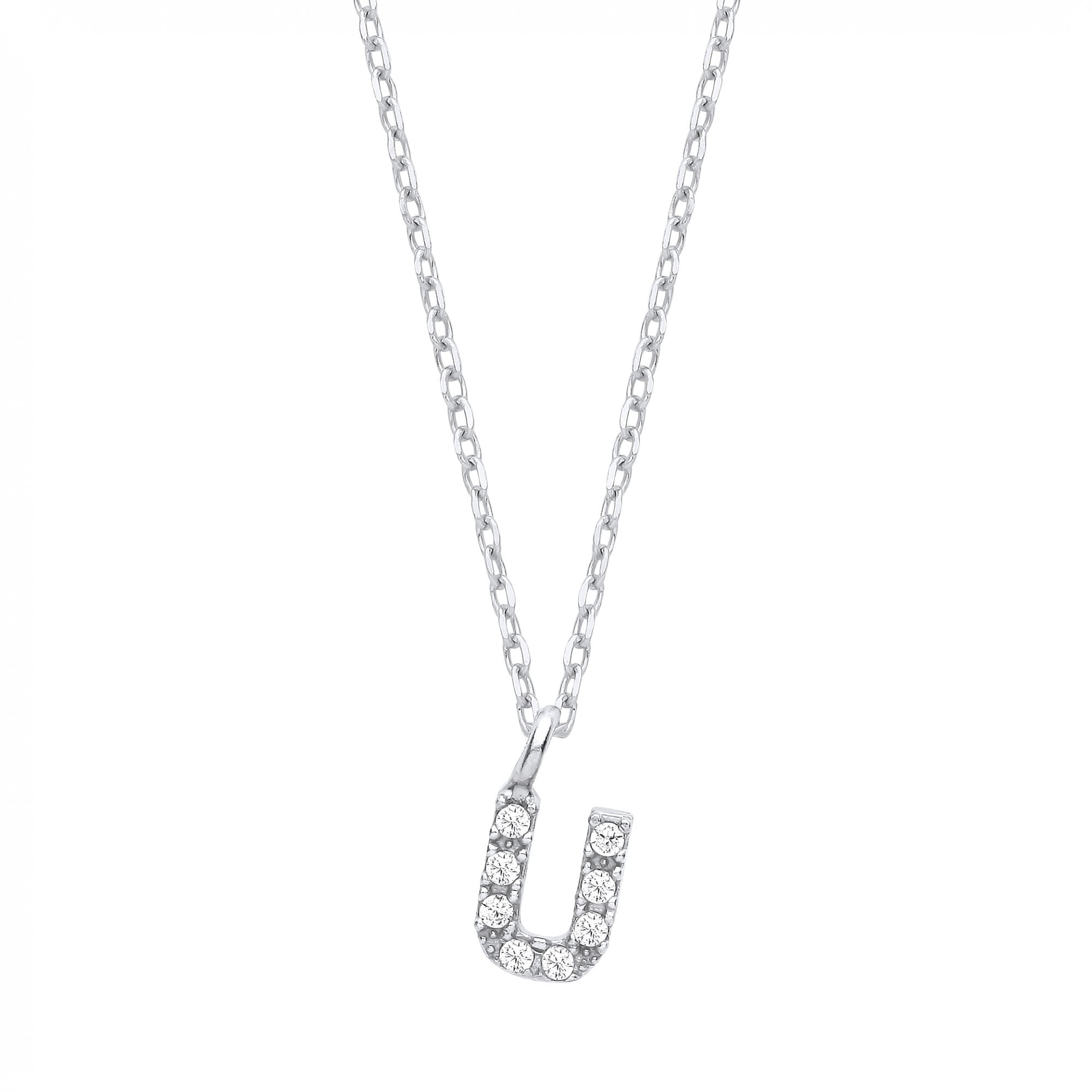 Silver CZ Initial 'V' Pendant With A Fine Belcher Chain