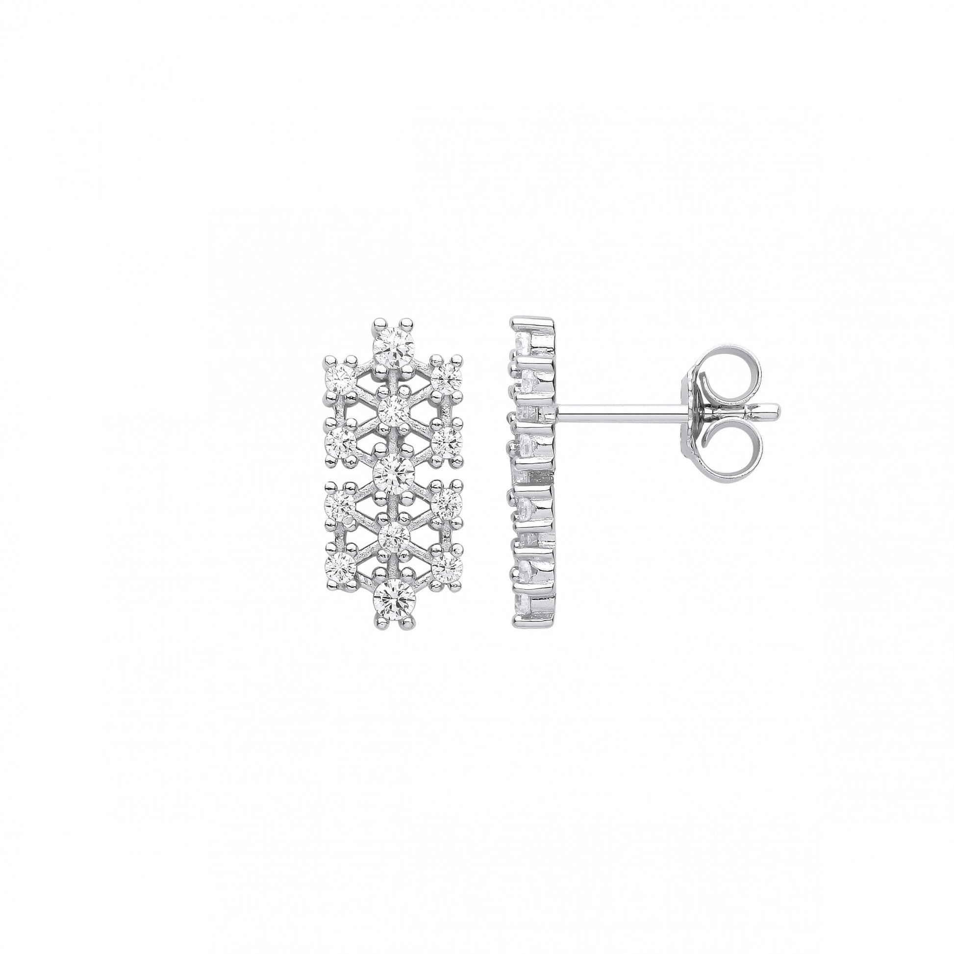 Silver CZ Mesh Fancy Stud Earrings