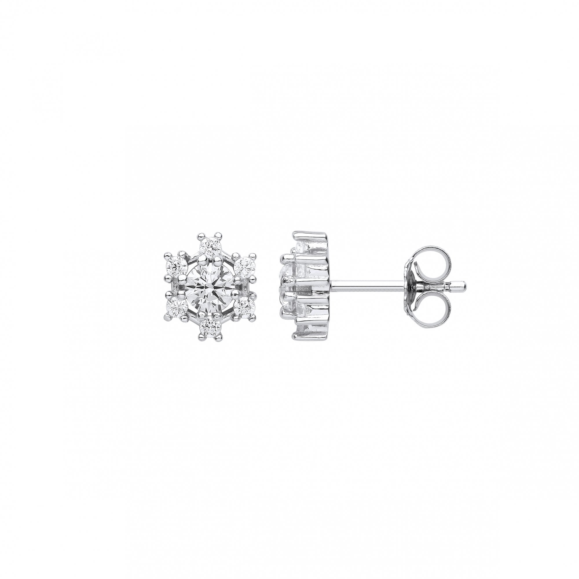 Silver CZ Fancy Stud Earrings