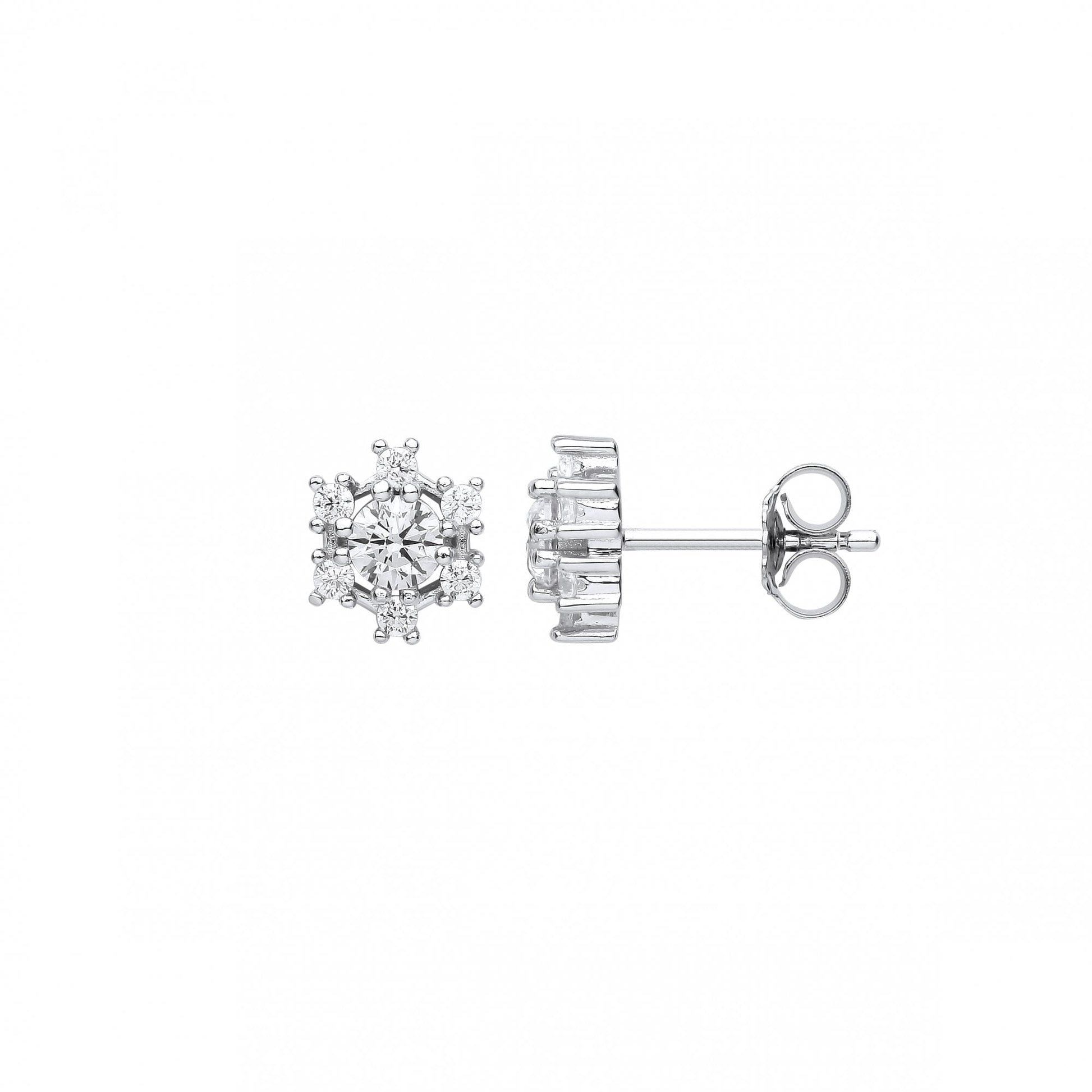 Silver CZ Fancy Stud Earrings