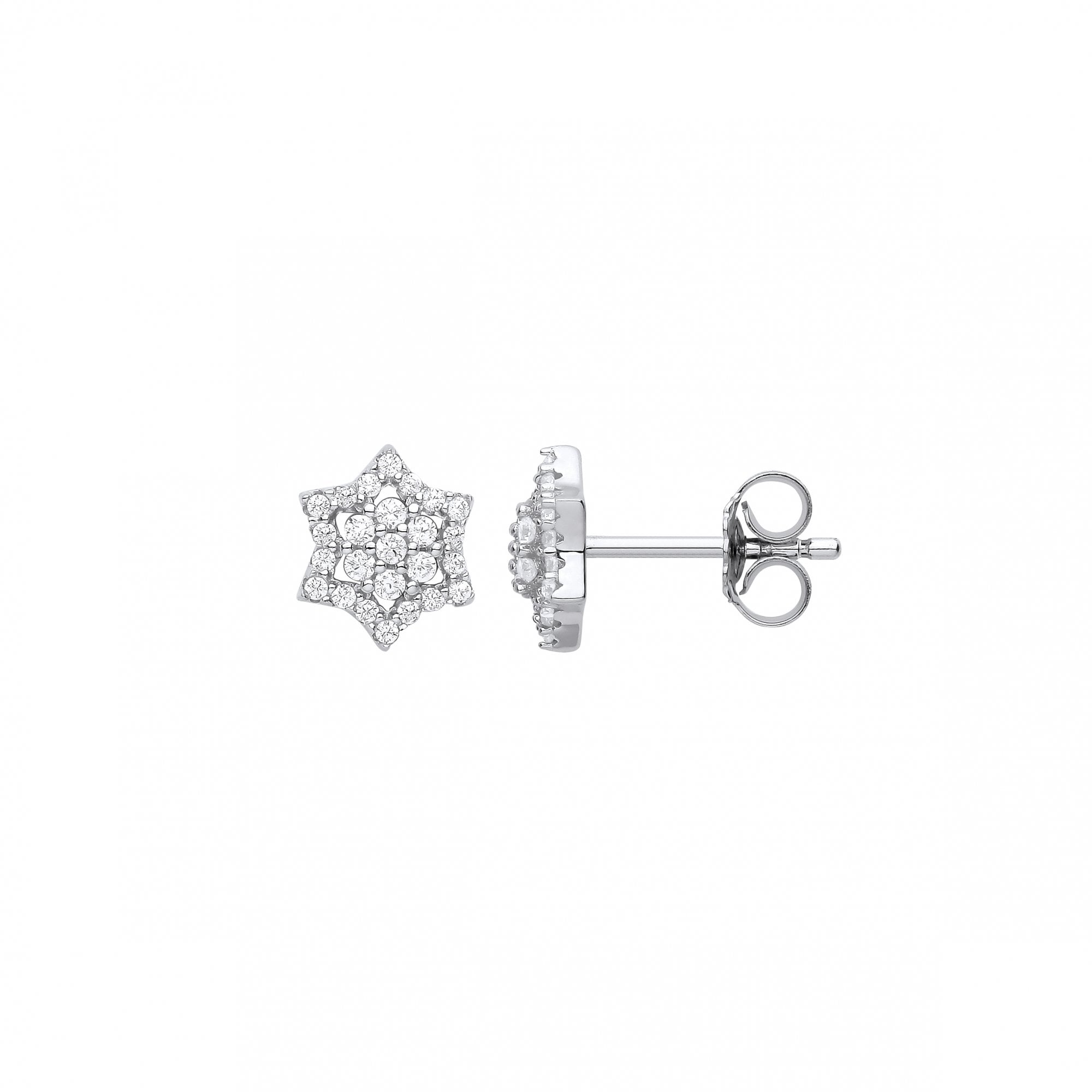 Silver CZ Star Stud Earrings