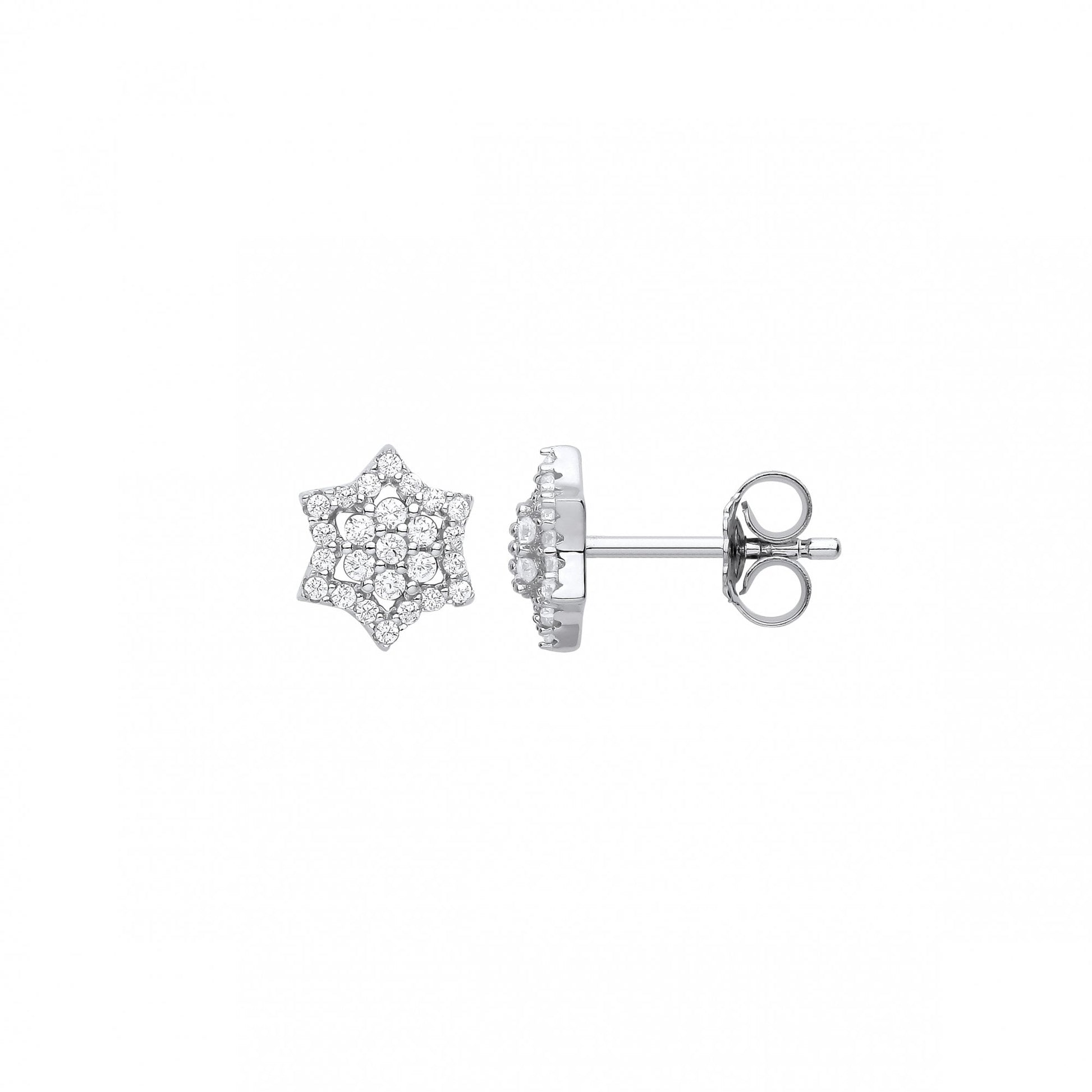 Silver CZ Star Stud Earrings