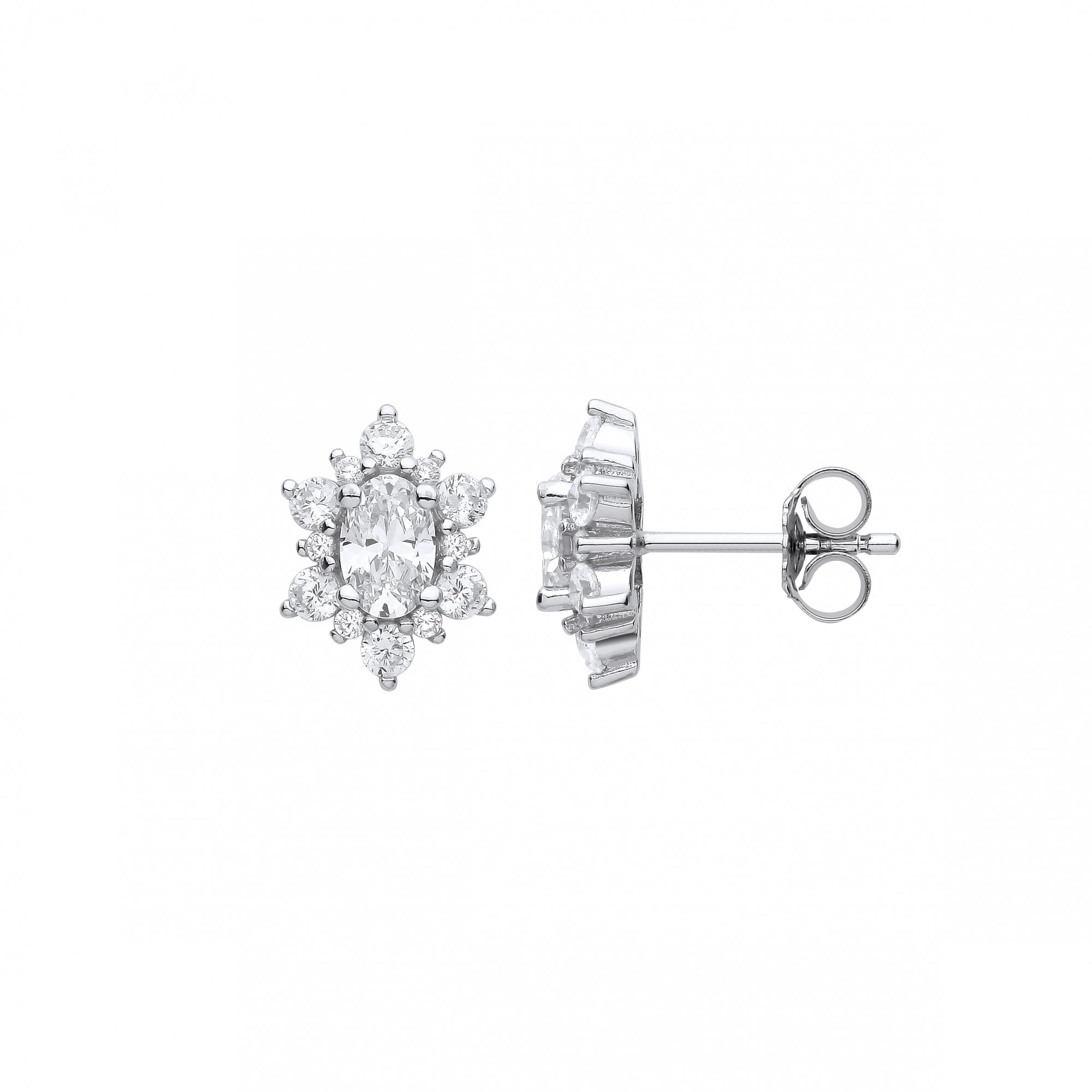 Silver CZ Cluster Stud Earrings