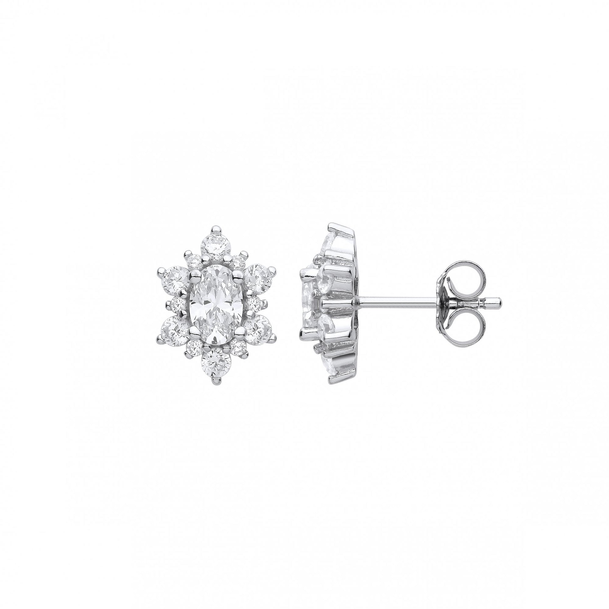 Silver CZ Cluster Stud Earrings