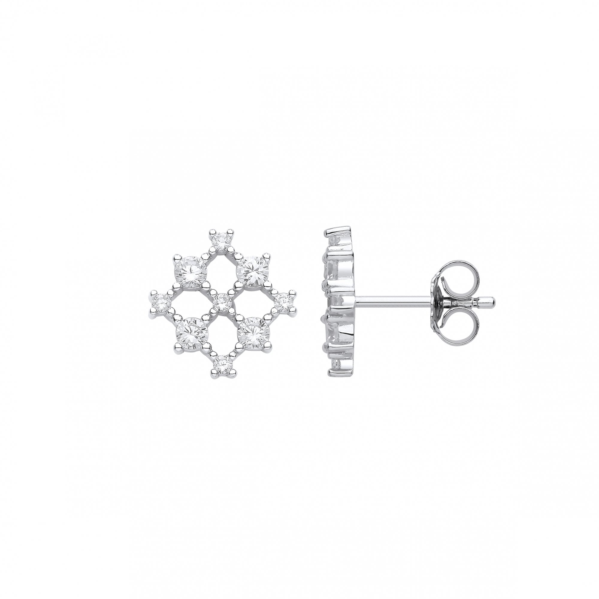 Silver CZ Fancy Square Stud Earrings