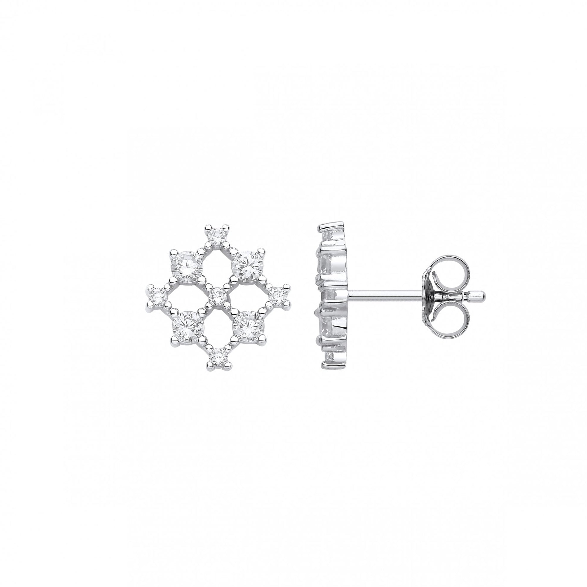 Silver CZ Fancy Square Stud Earrings