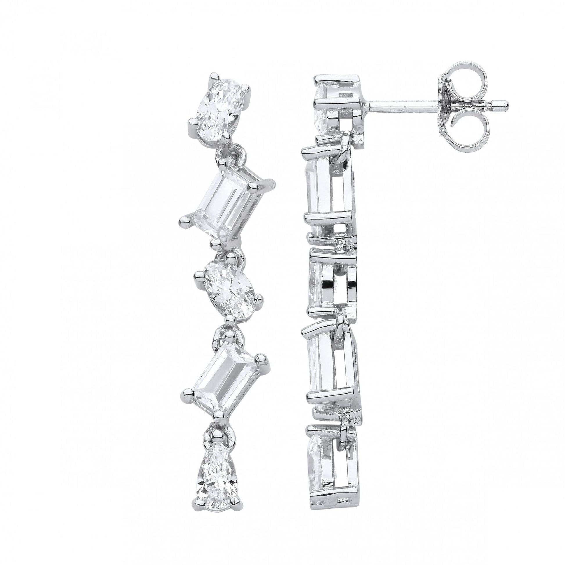 Silver CZ 5 Stone Drop Earrings