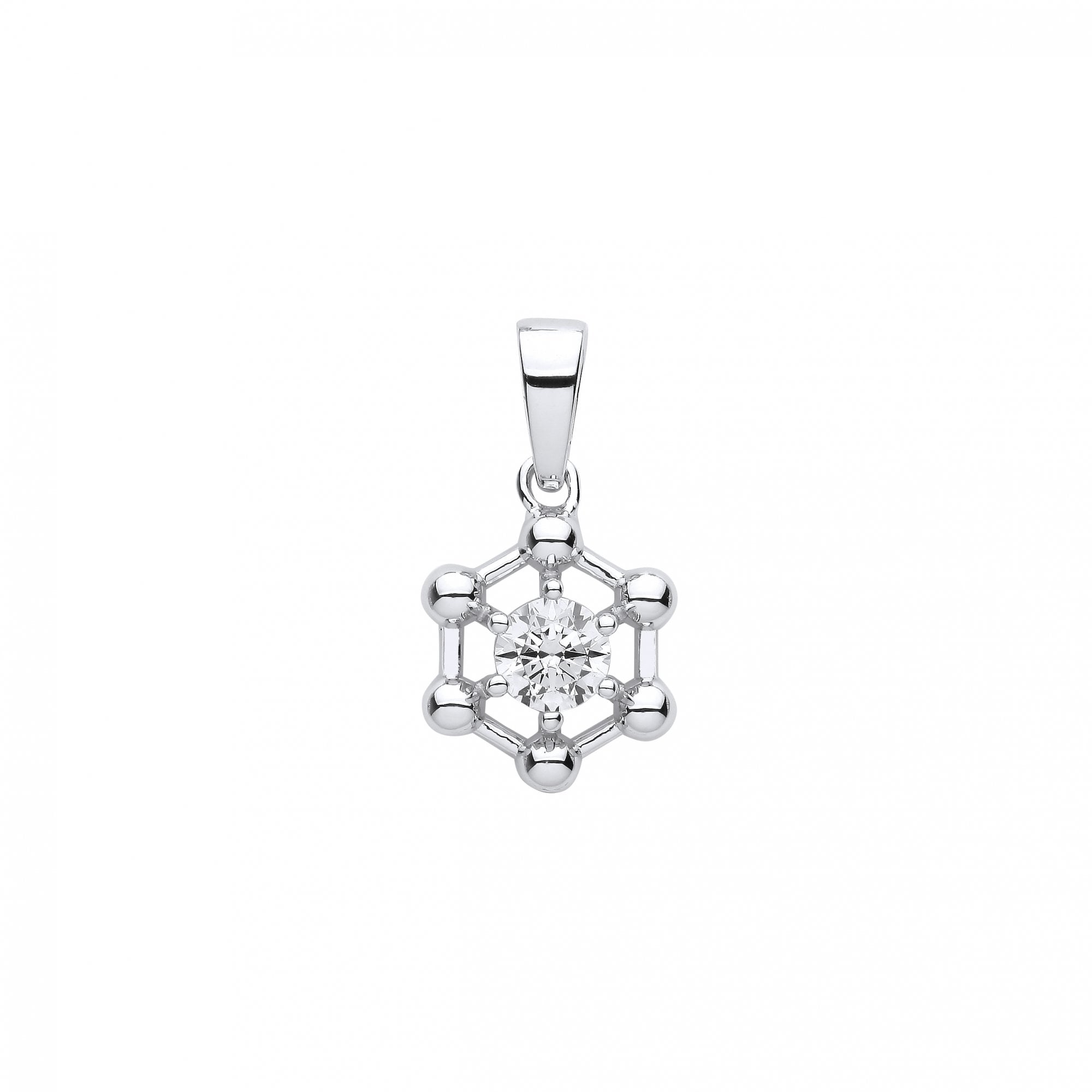Silver CZ Hexagon Fancy Pendant