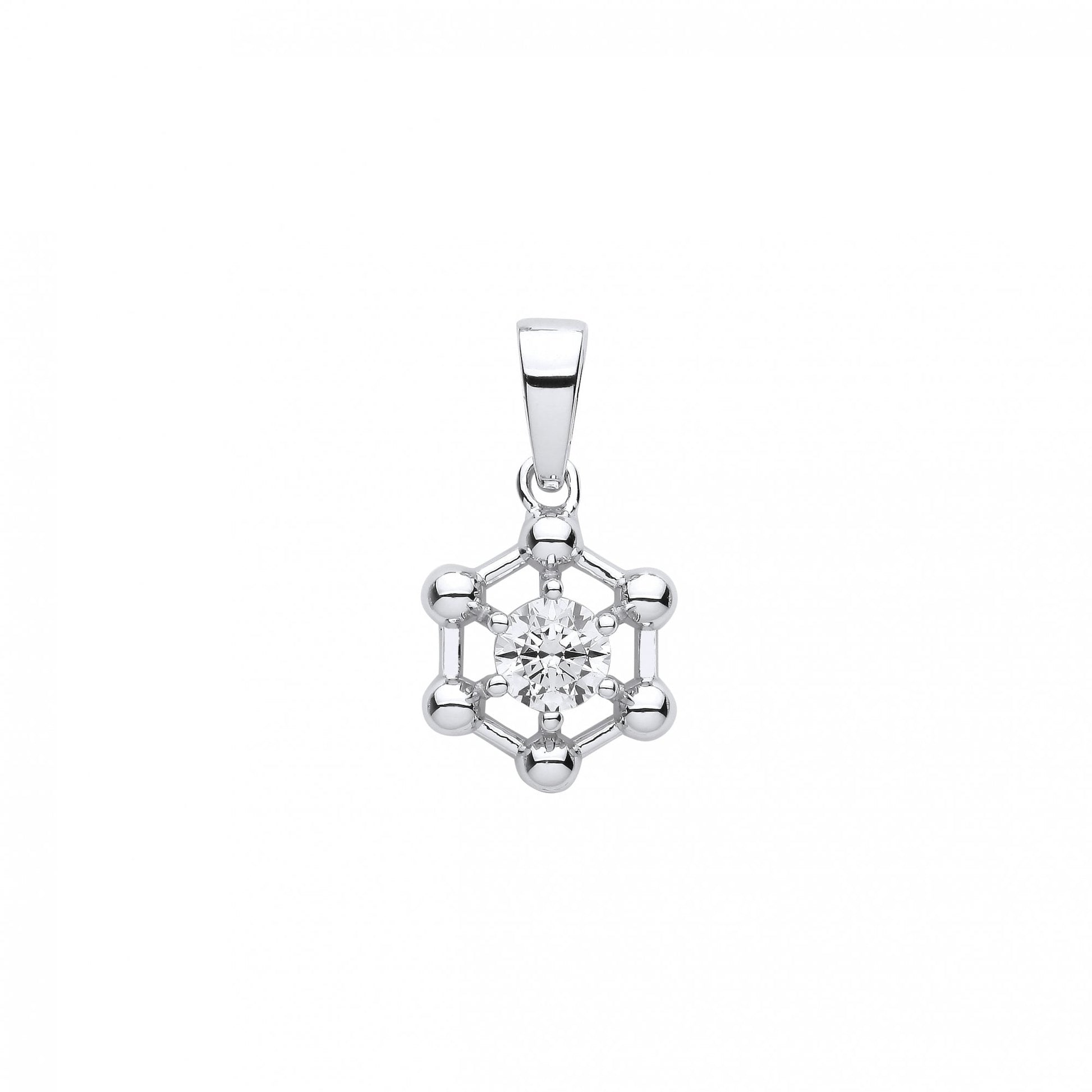 Silver CZ Hexagon Fancy Pendant