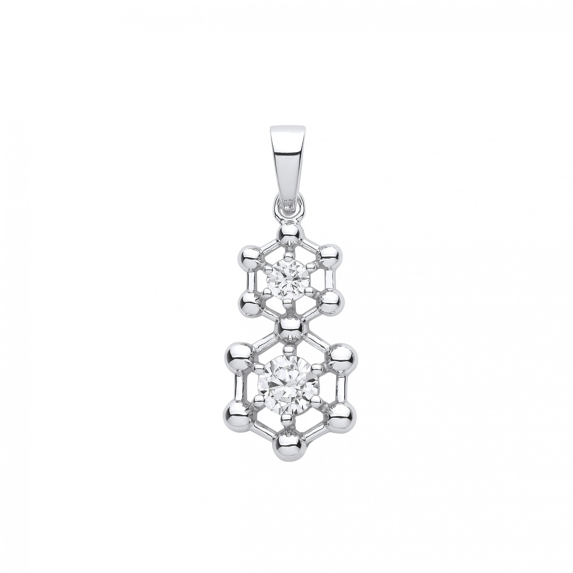 Silver CZ Double Hexagon Fancy Pendant
