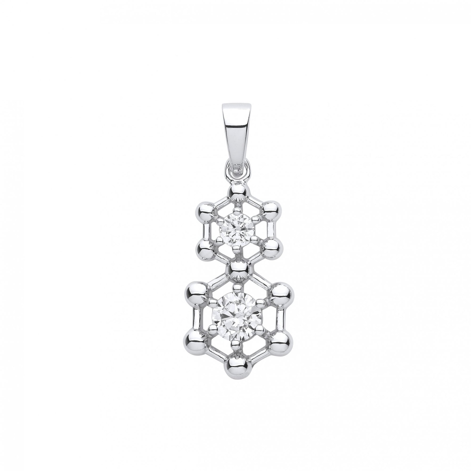 Silver CZ Double Hexagon Fancy Pendant