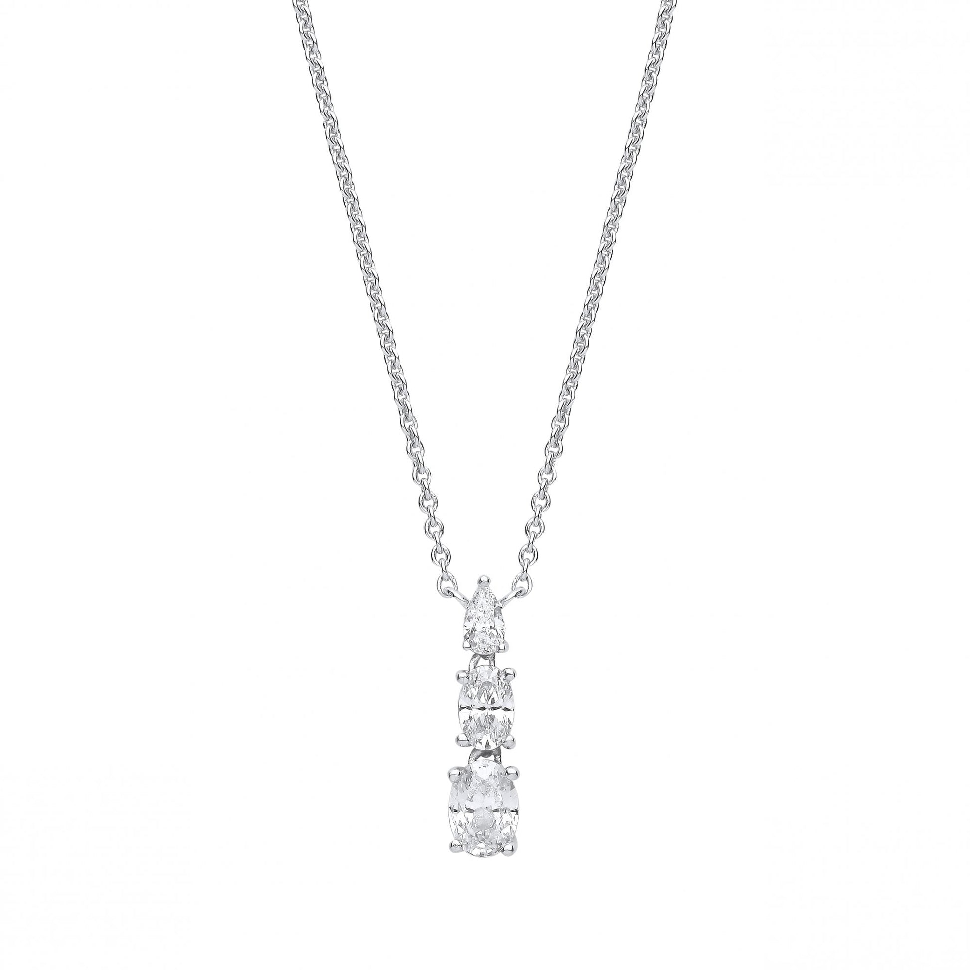 Silver Triple CZ Pendant Necklace
