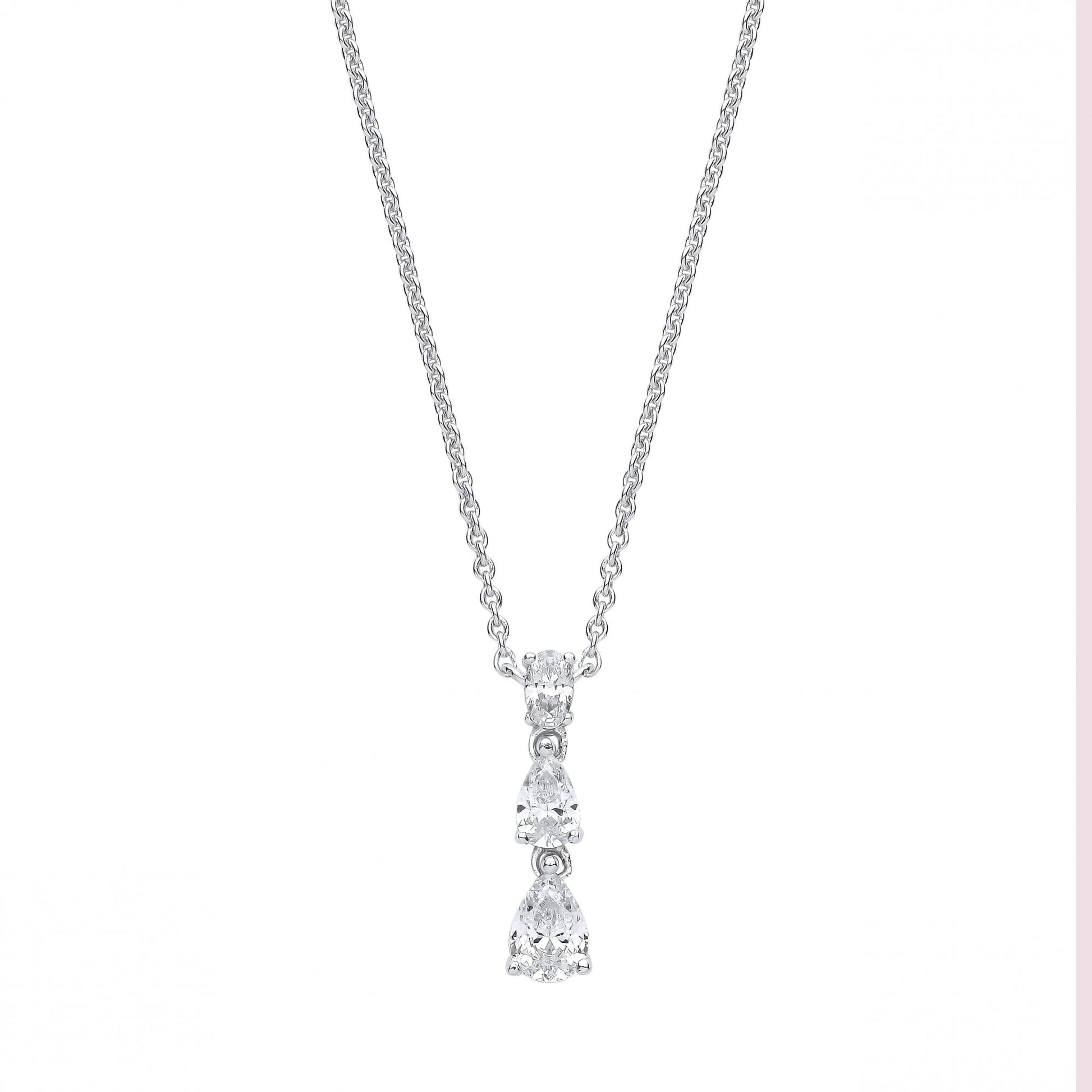 Silver Triple CZ Pendant Necklace