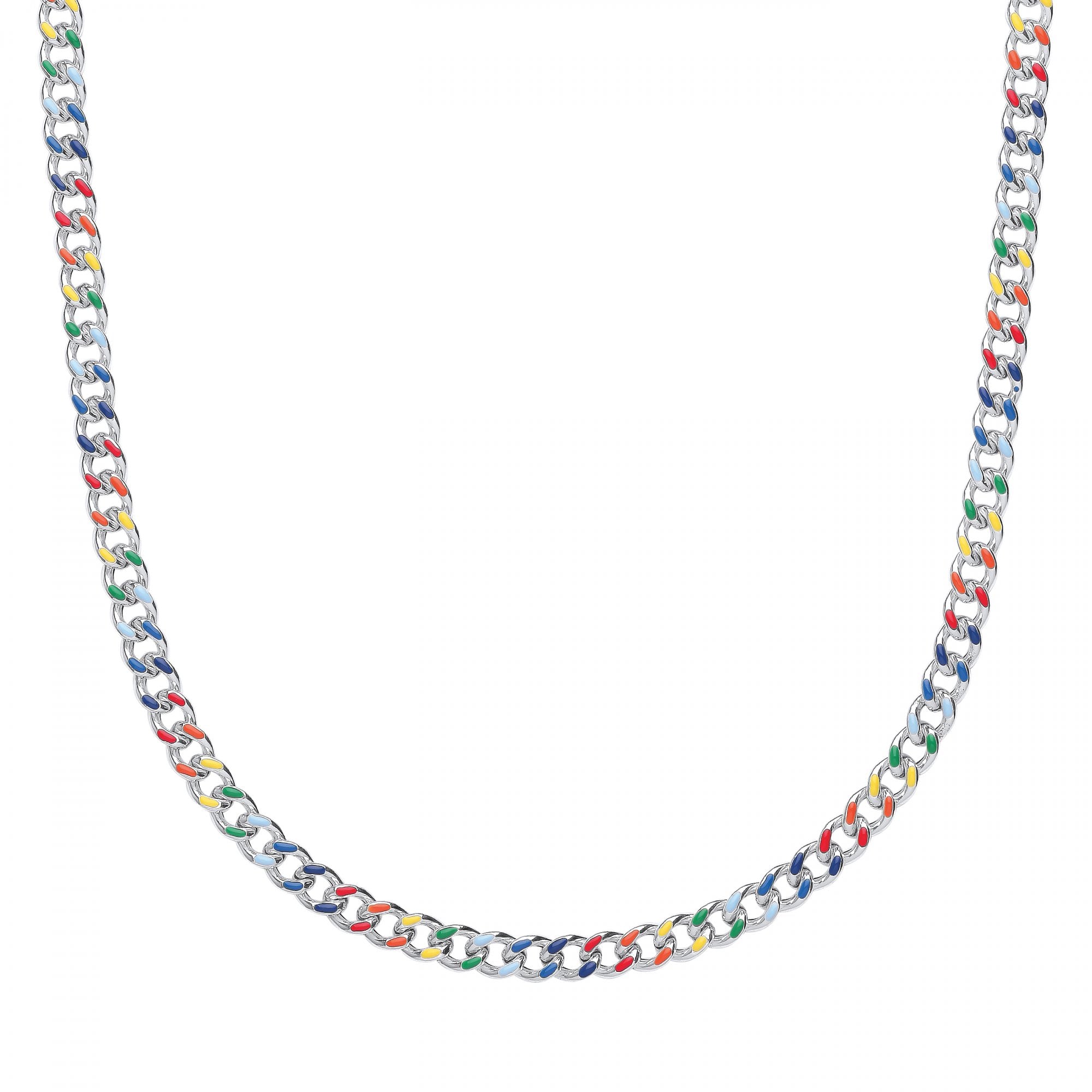 Silver 18" Cuban Curb Link Chain With Multicolour Enamel