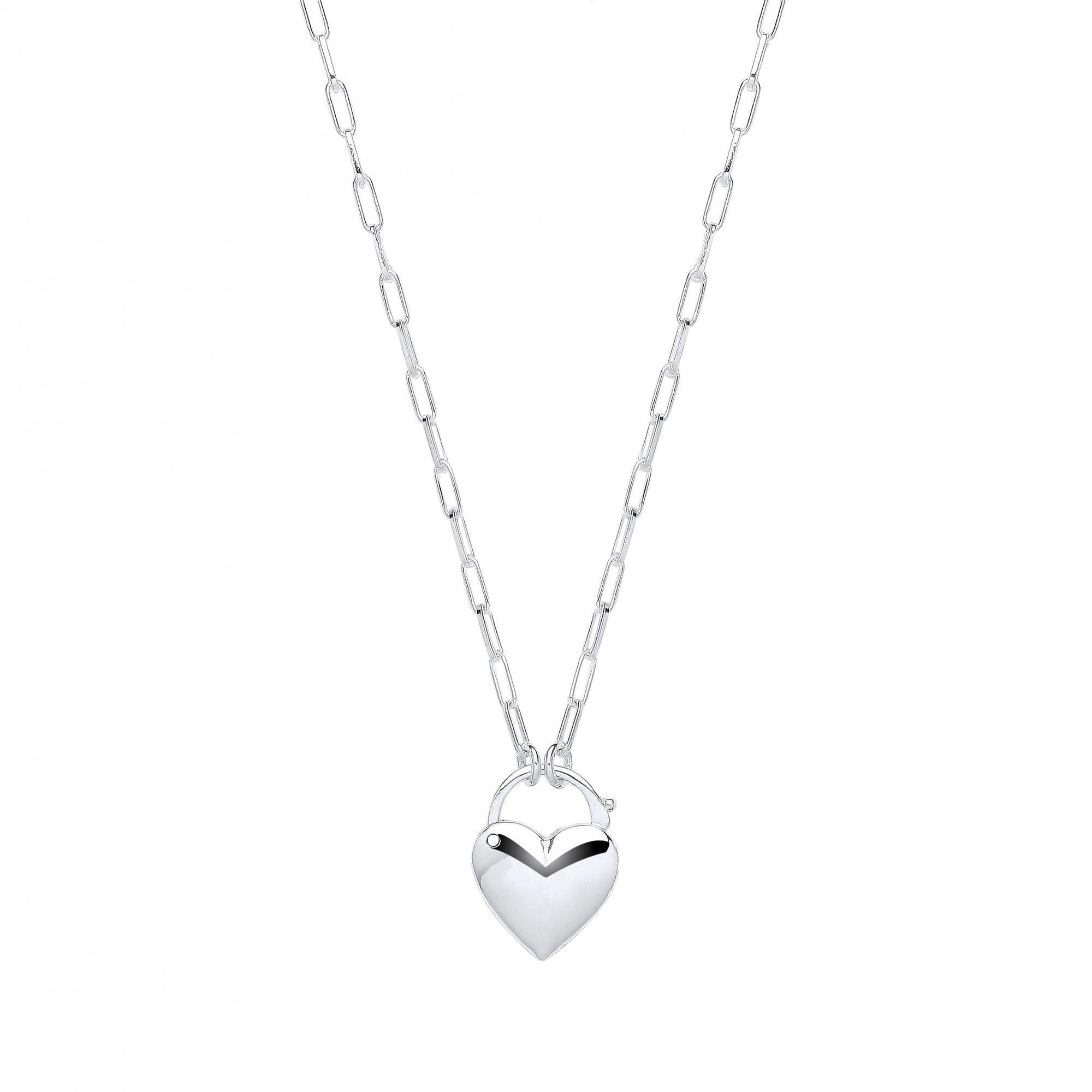 Silver Paper Link Chain With Heart Tag Pendant