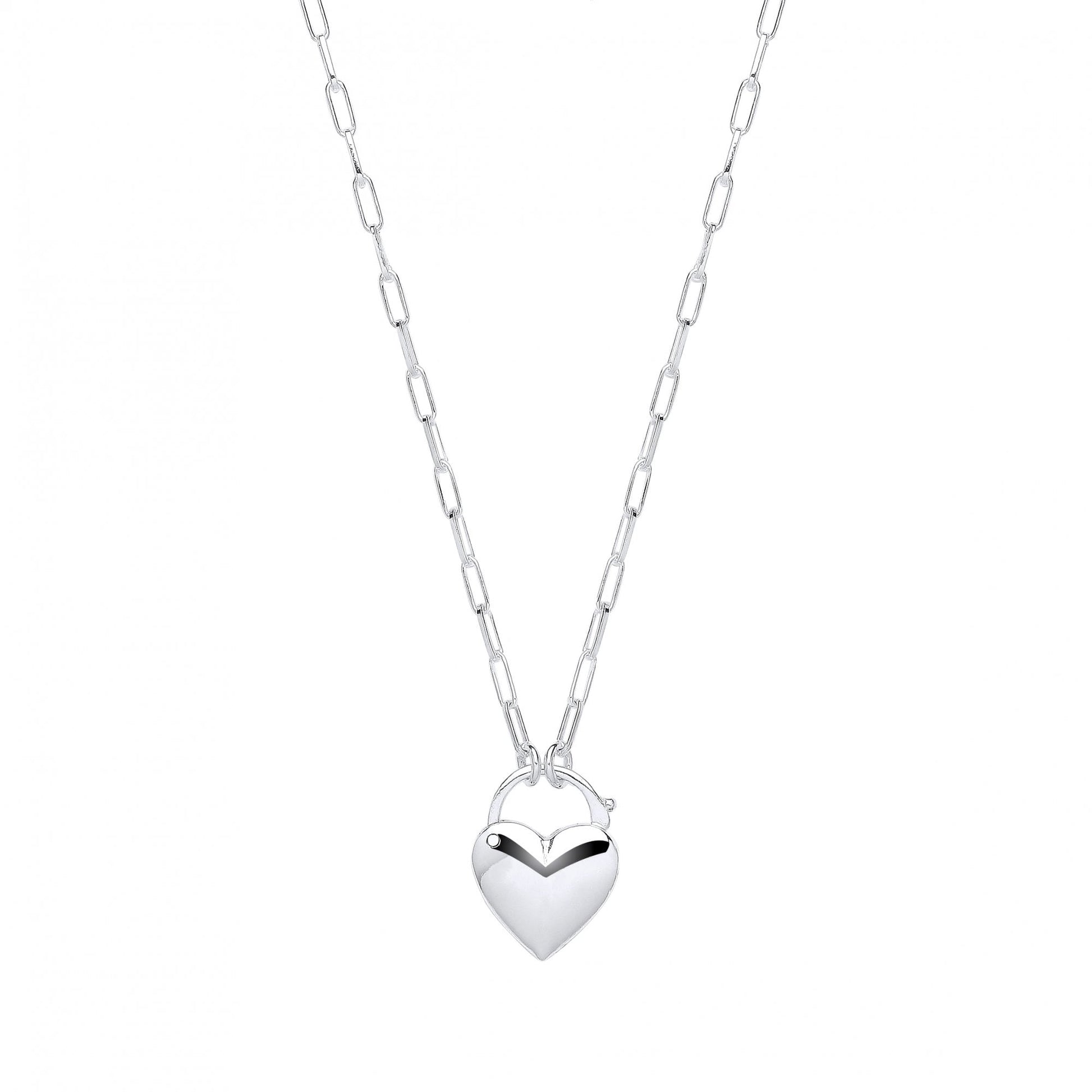 Silver Paper Link Chain With Heart Tag Pendant