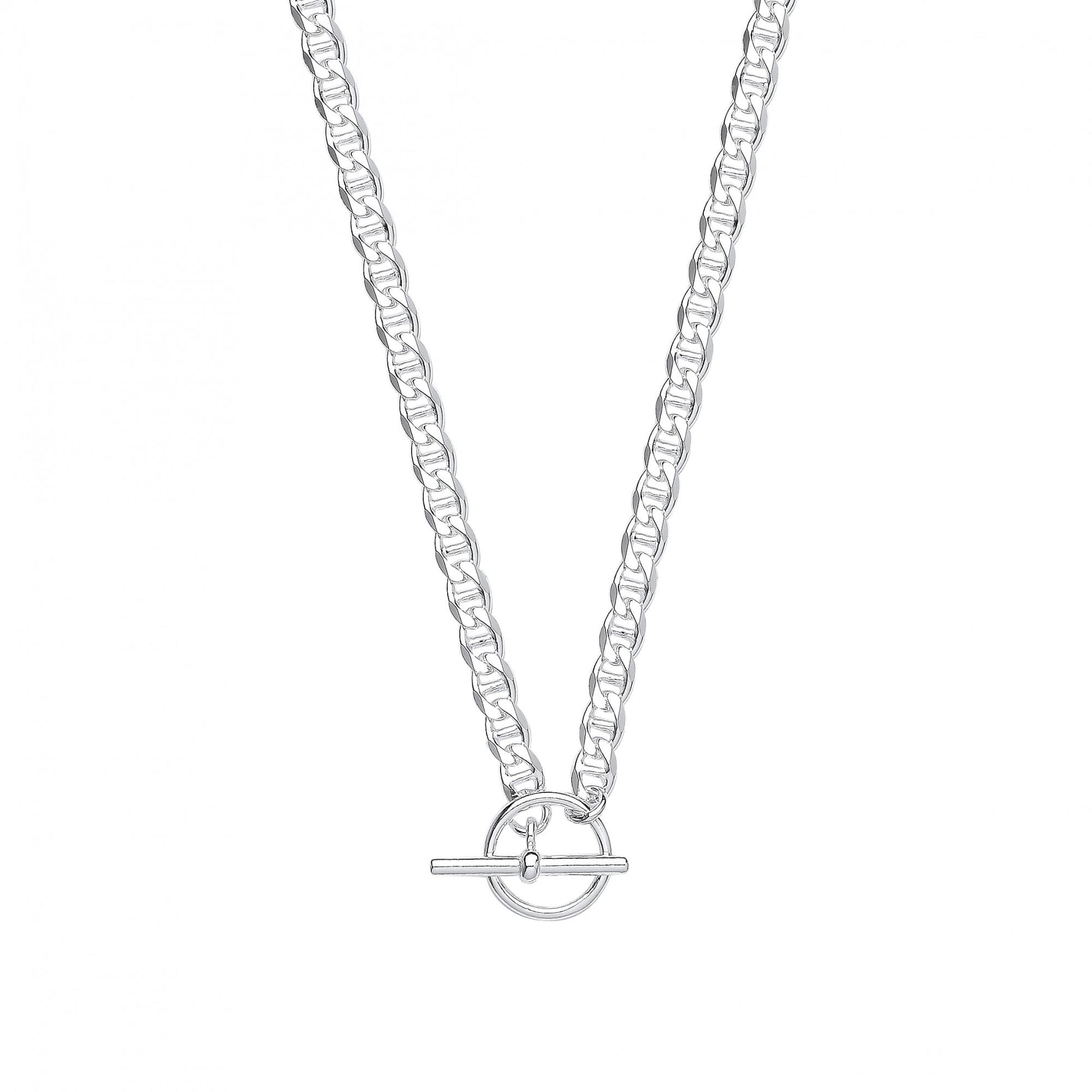 Silver Flat Mariner Link T-Bar Necklace (18")