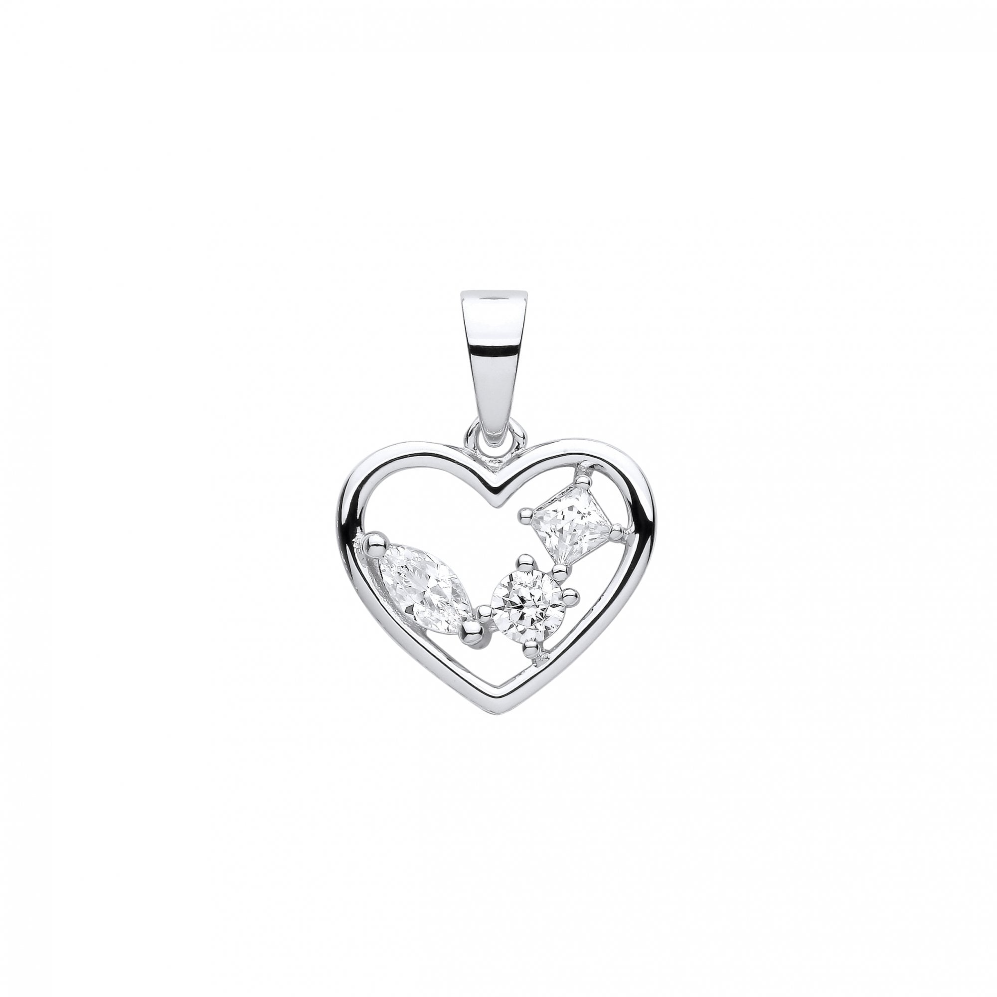 Silver CZ Fancy Heart Pendant