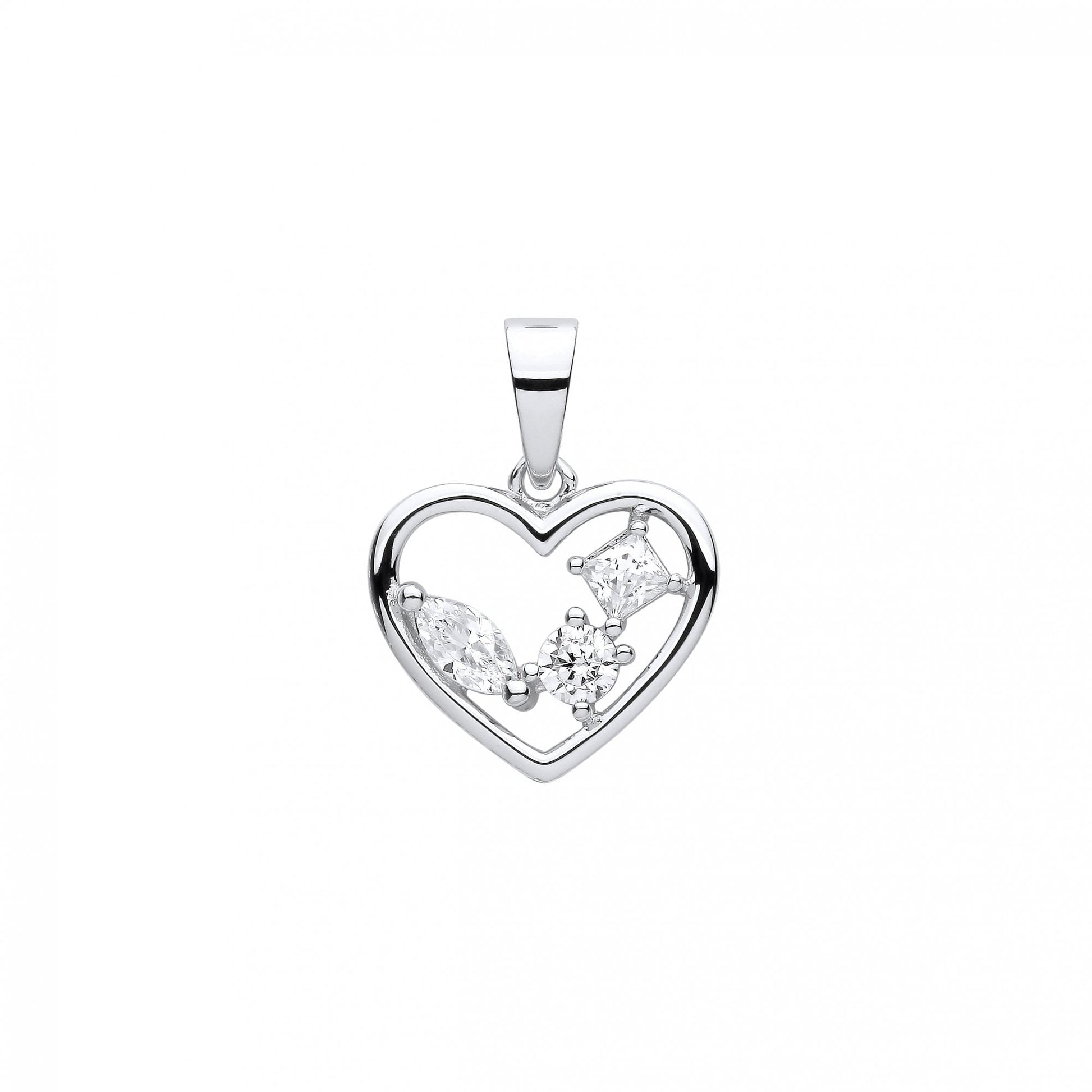 Silver CZ Fancy Heart Pendant