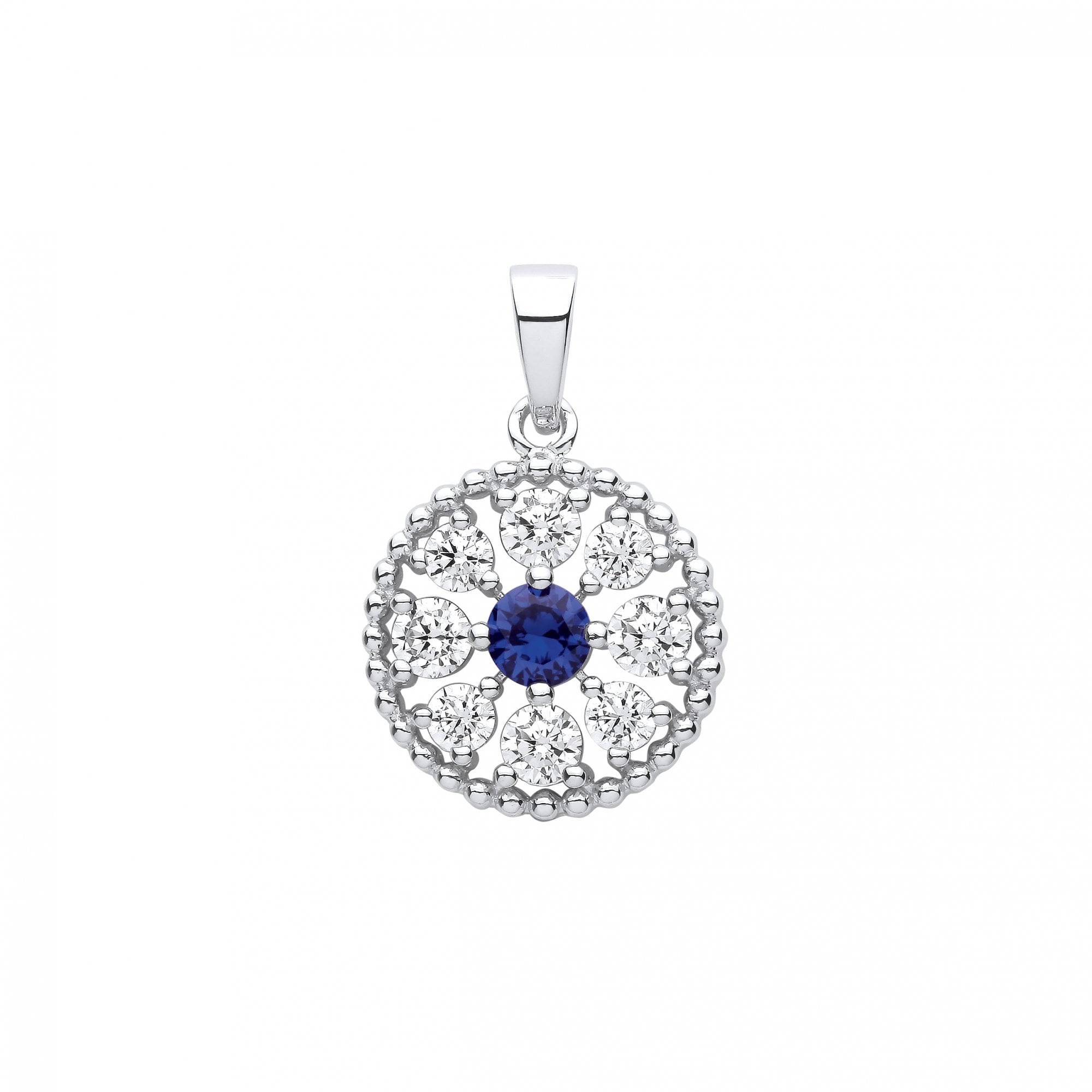 Silver CZ & Sapphire Fancy Pendant