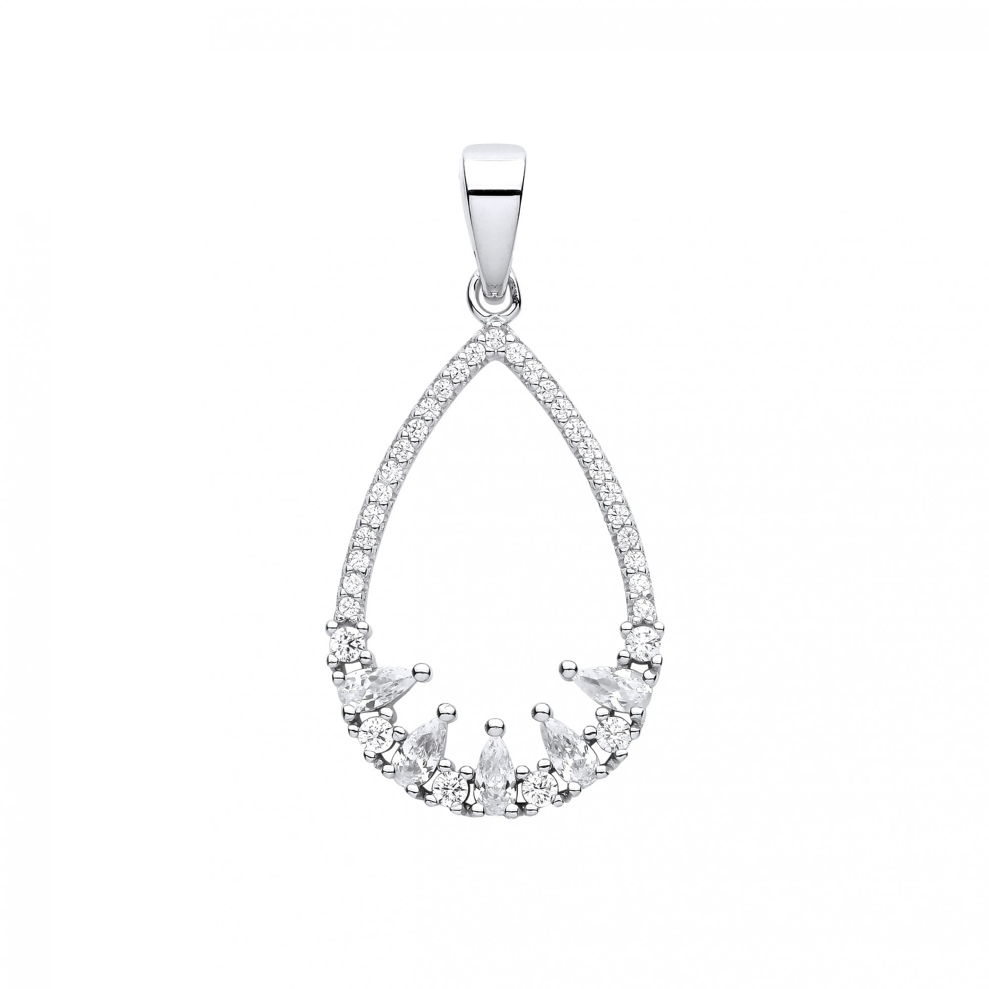 Silver CZ Fancy Pear Drop Pendant