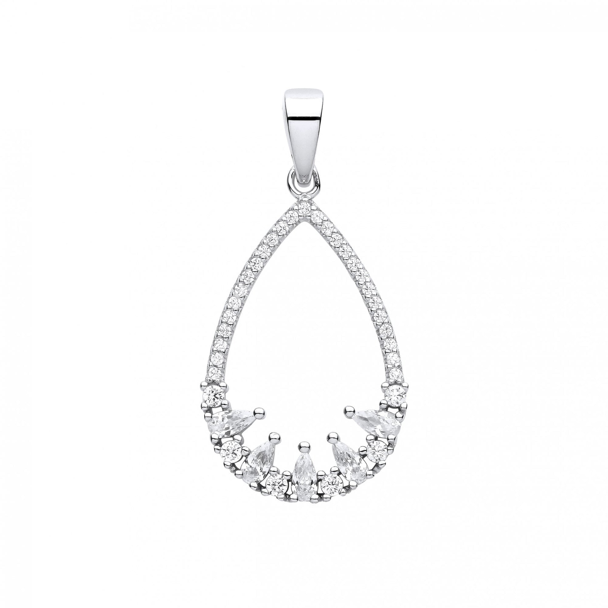 Silver CZ Fancy Pear Drop Pendant