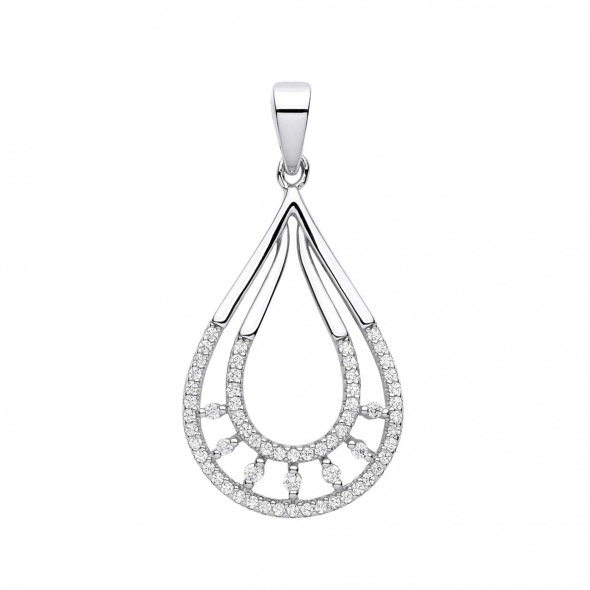 Silver CZ Fancy Pear Drop Pendant