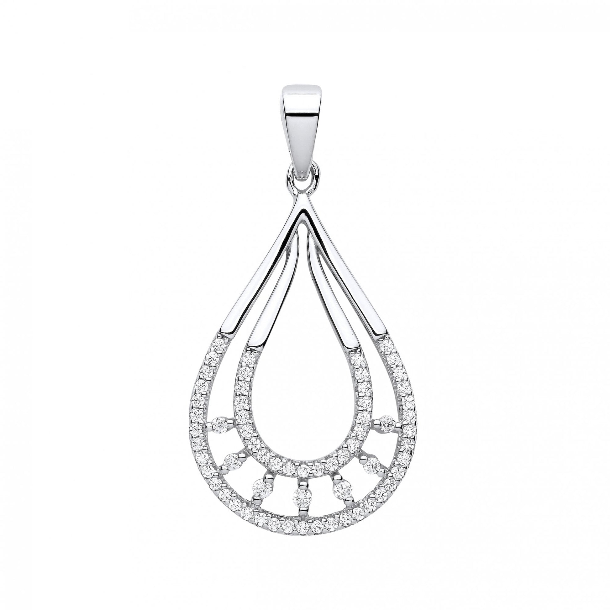 Silver CZ Fancy Pear Drop Pendant