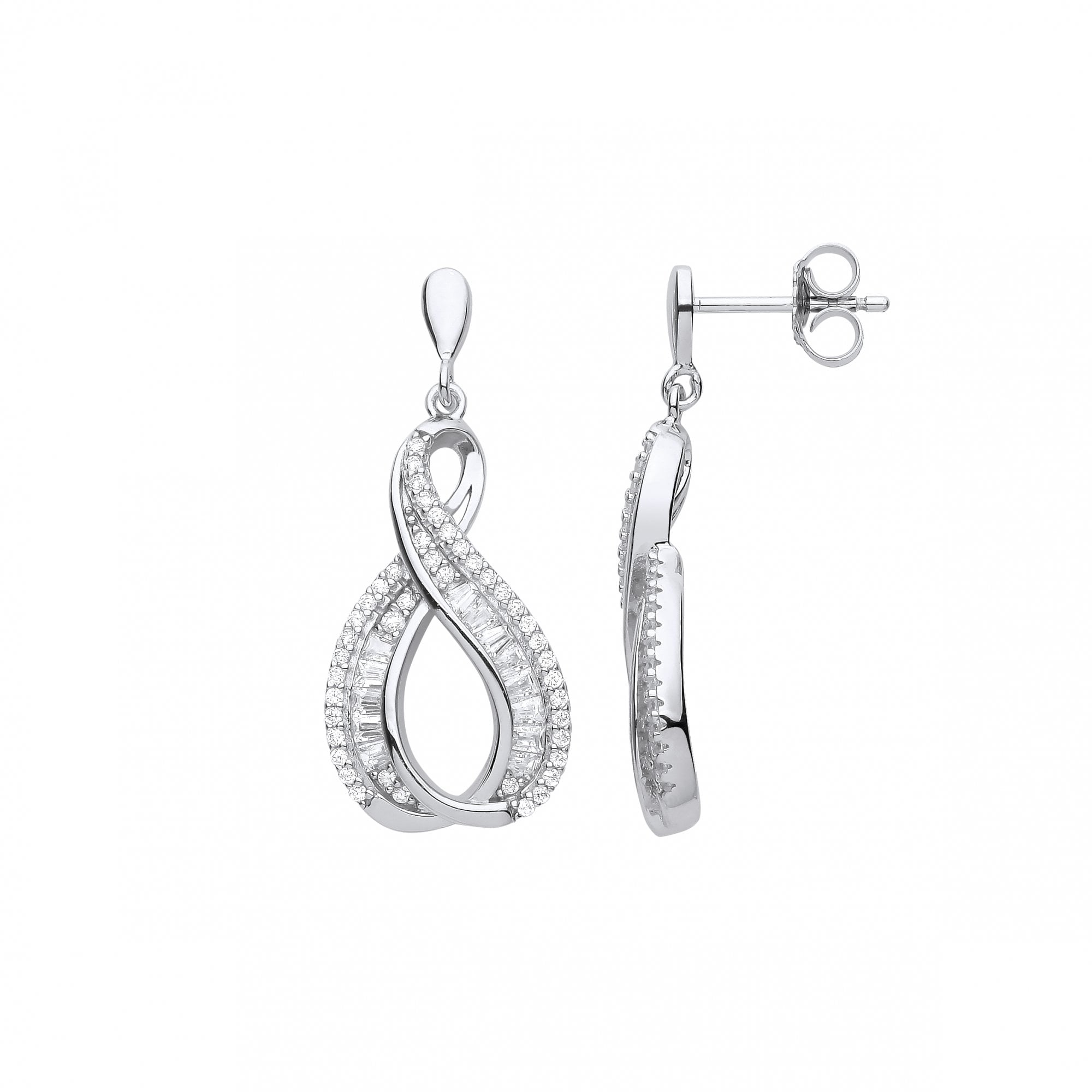 Silver CZ Fancy Dangling Twist Drop Earrings