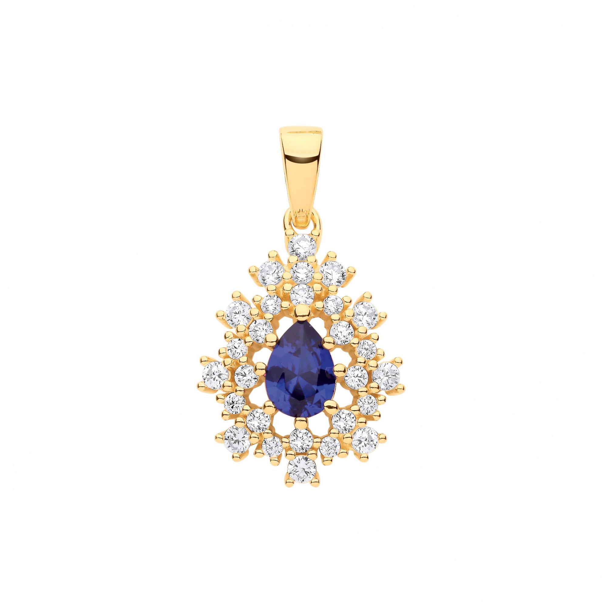 Gold Plated CZ & Sapphire Fancy Drop Pendant