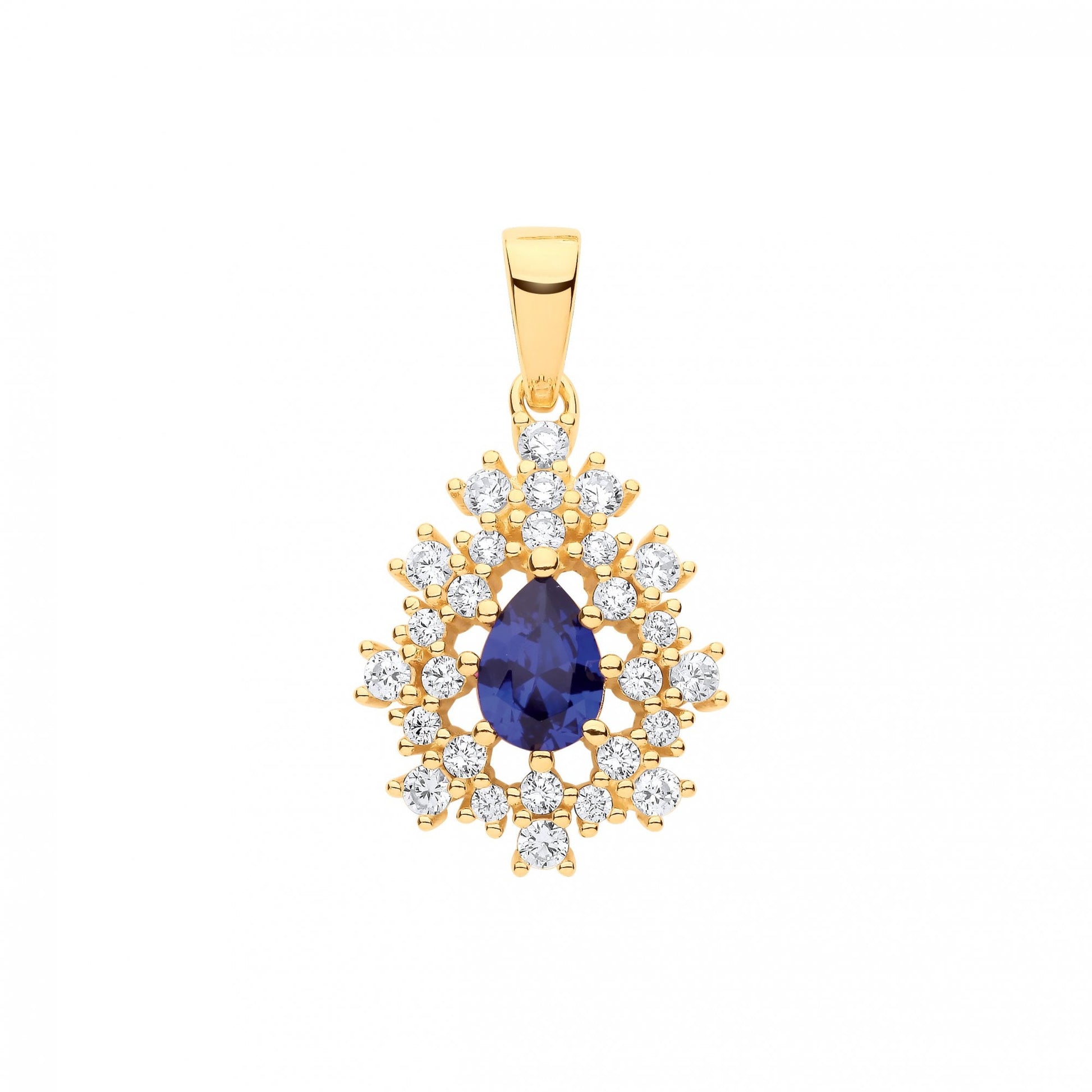 Gold Plated CZ & Sapphire Fancy Drop Pendant