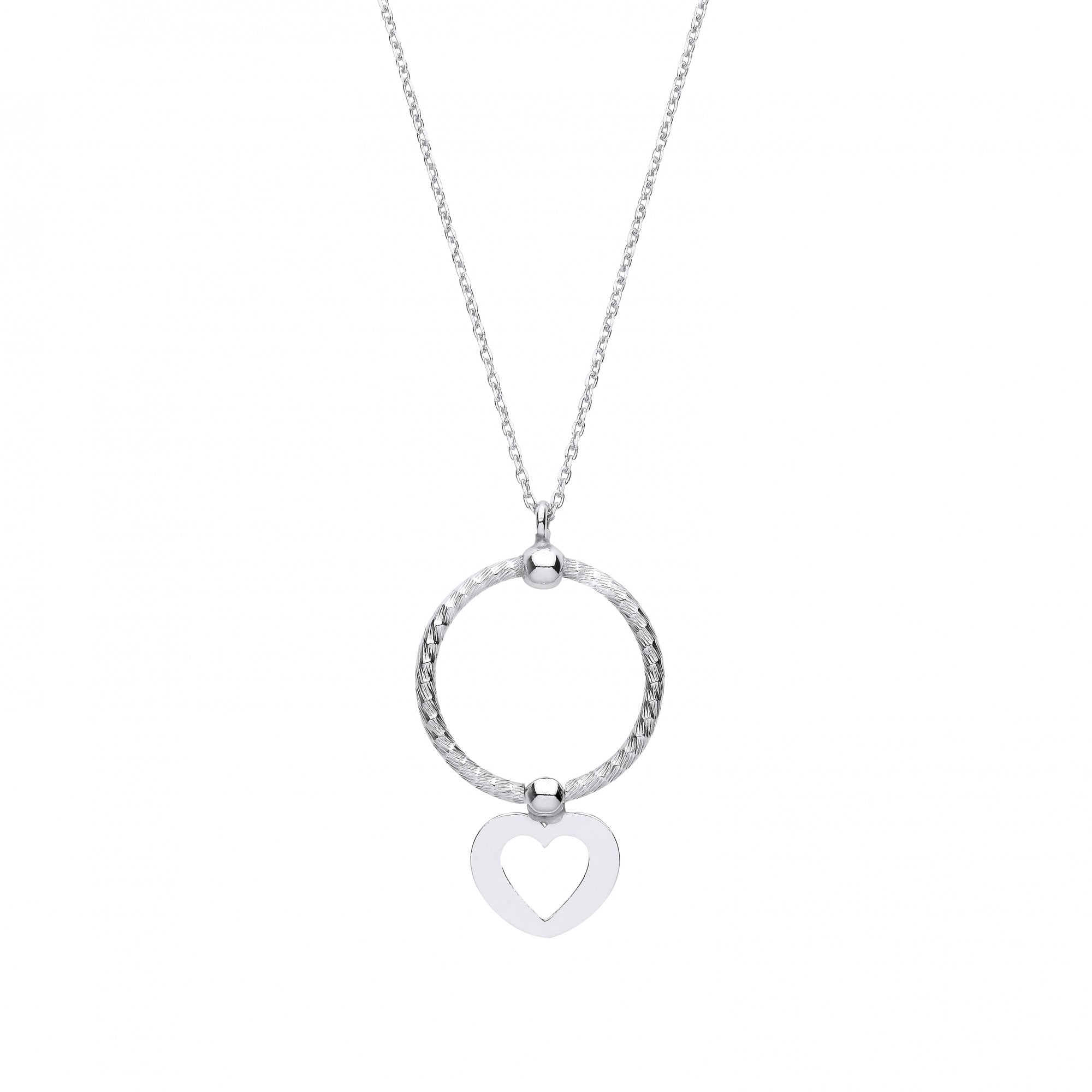 Silver Circle & Cutout Heart Pendant Necklace