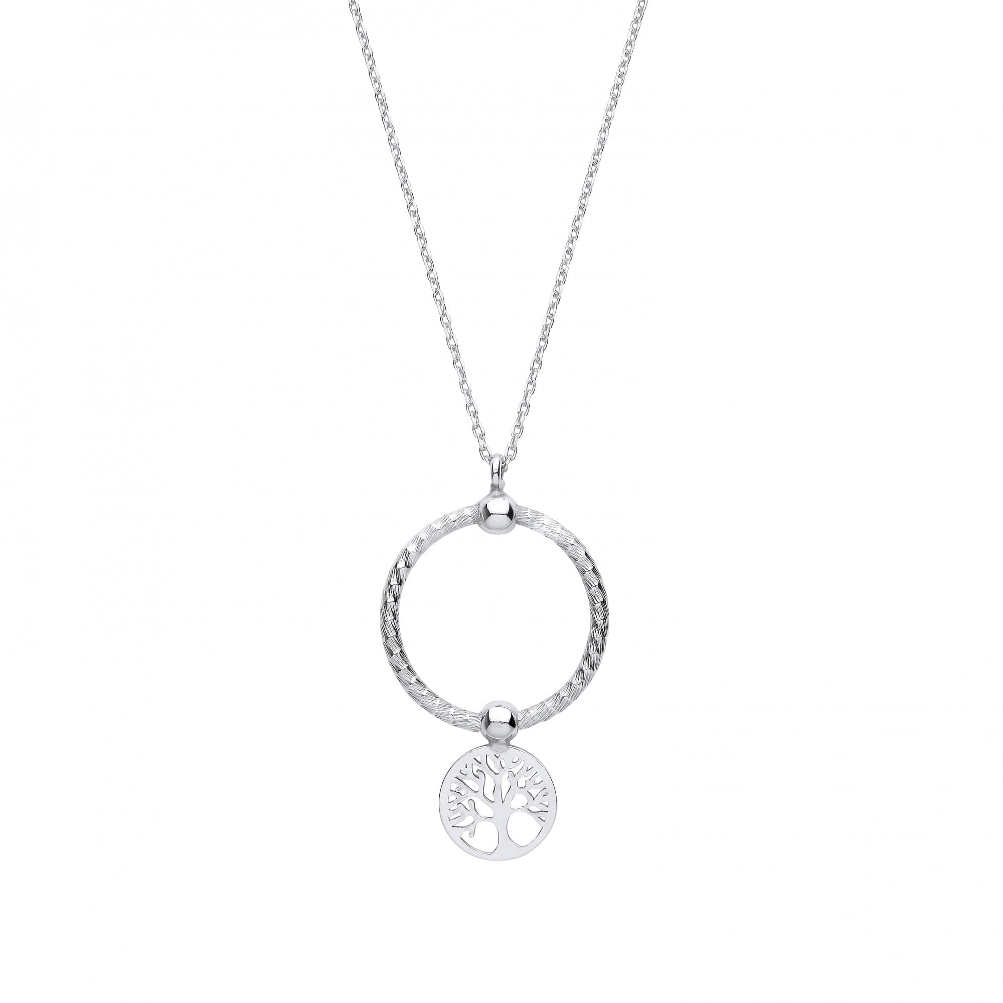 Silver Circle & Tree Of Life Pendant Necklace