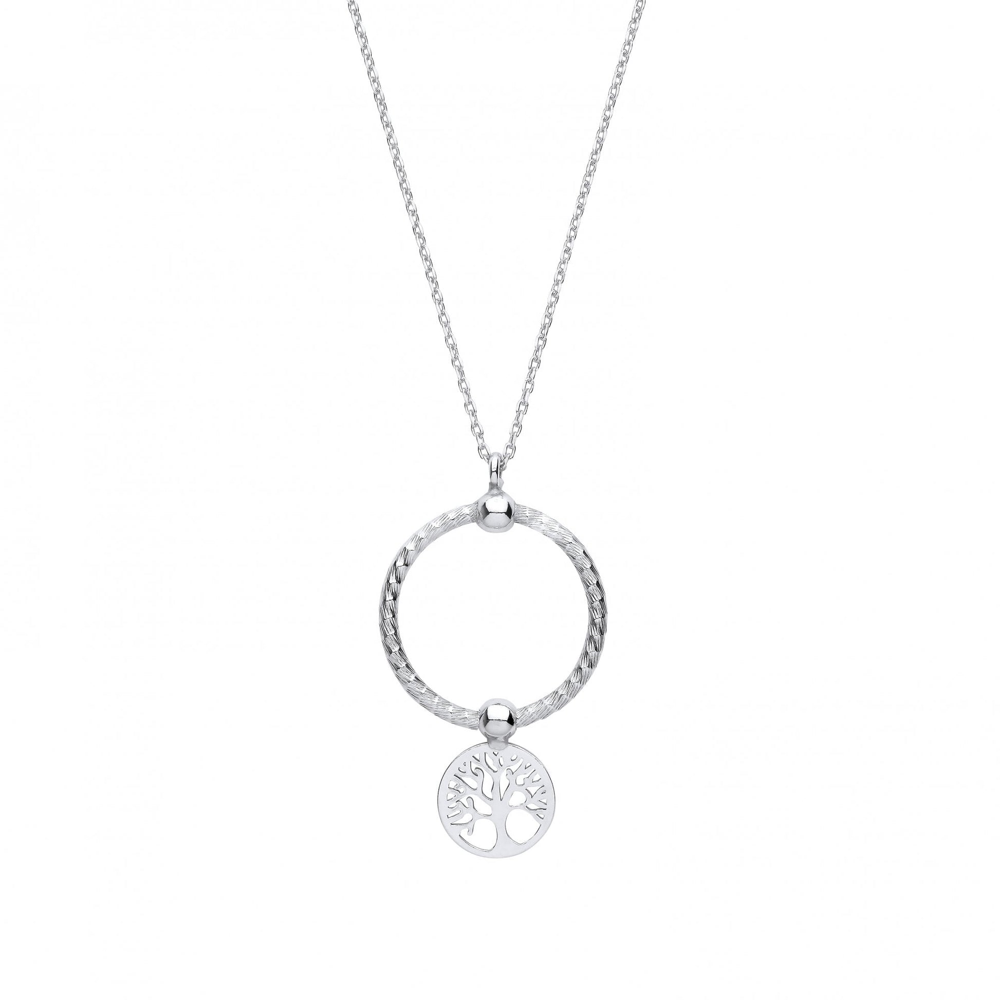 Silver Circle & Tree Of Life Pendant Necklace
