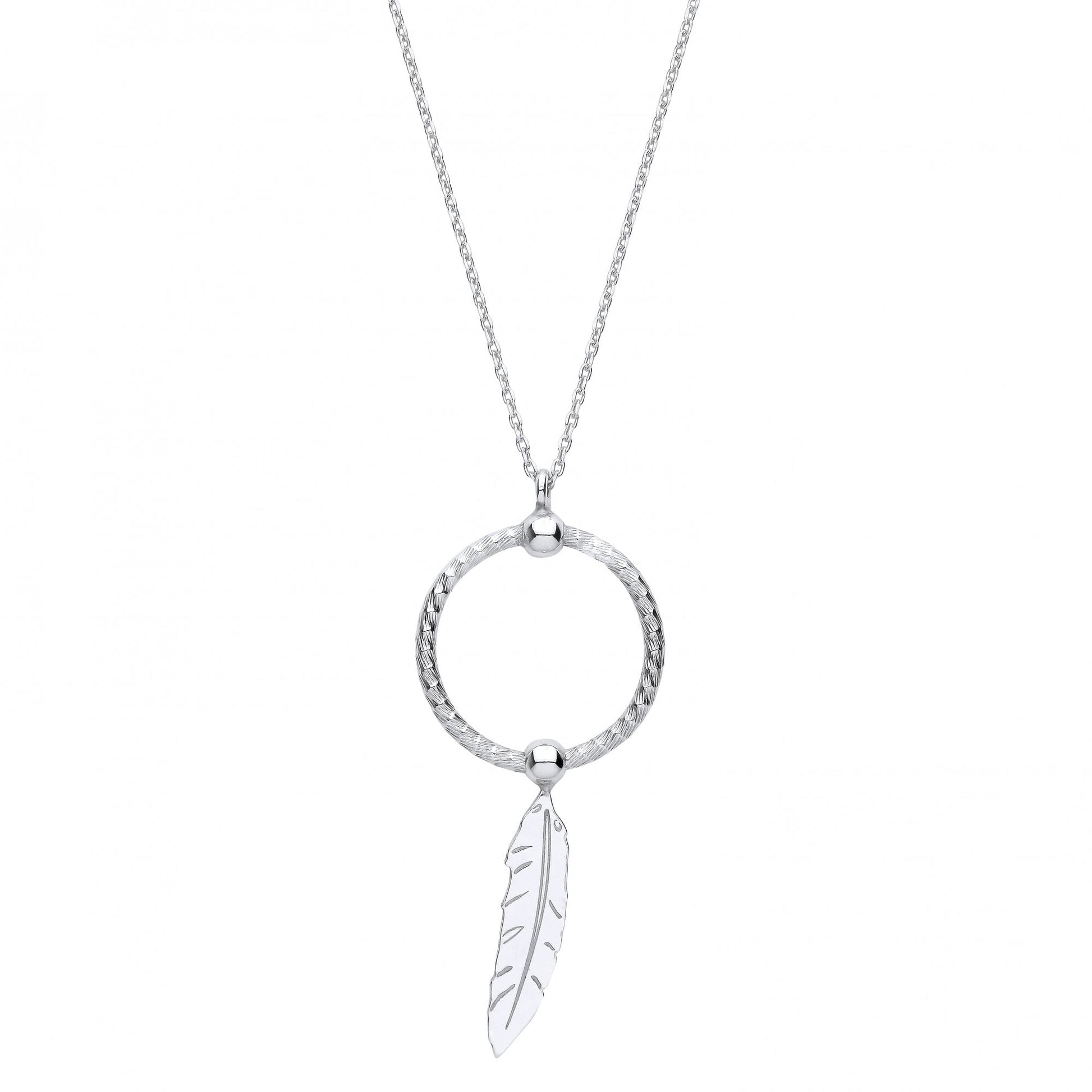 Silver Circle & Leaf  Pendant Necklace